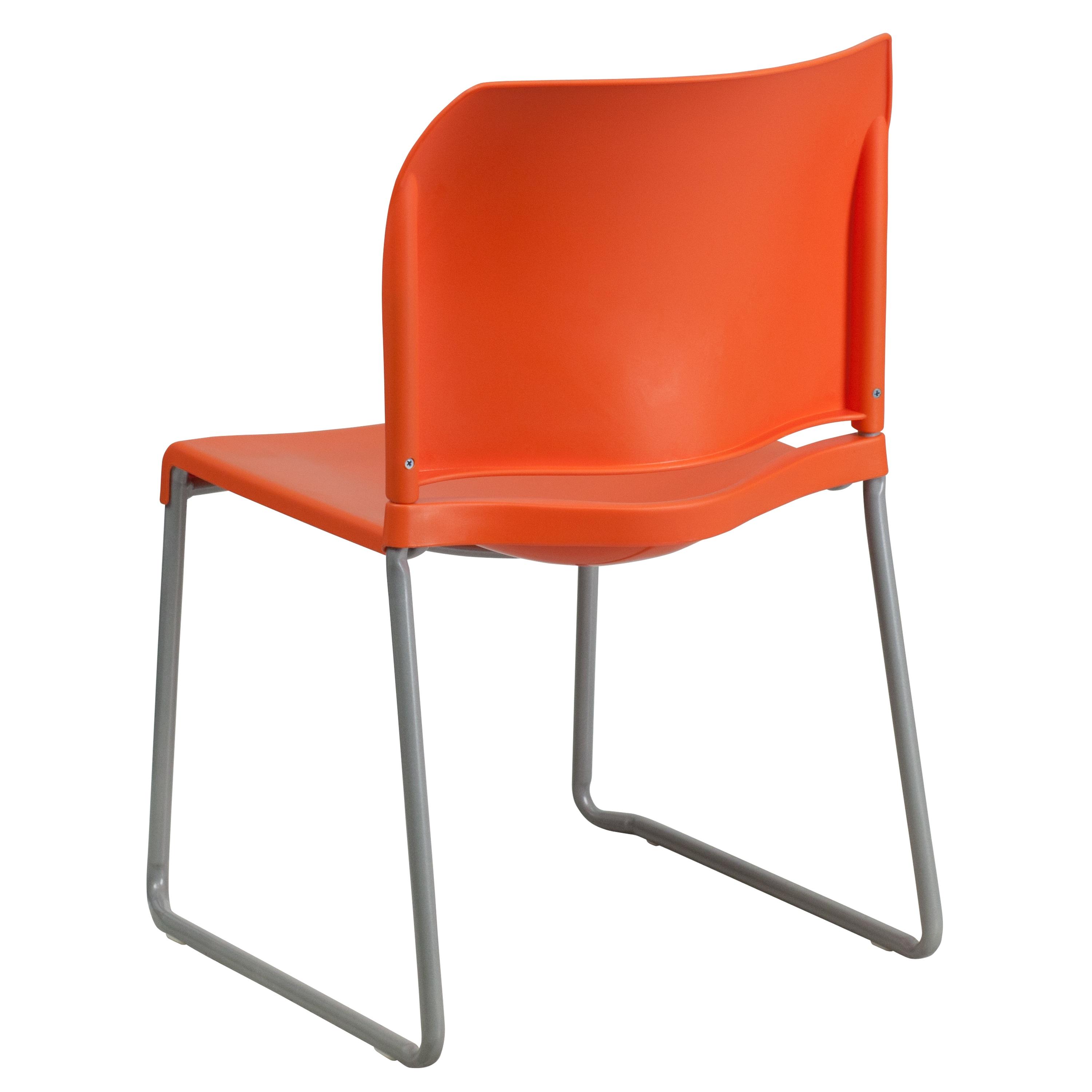 Flash Furniture HERCULES Series 880 lb. Capacity Orange Full Back Contoured Stack Chair with Gray Powder Coated Sled Base