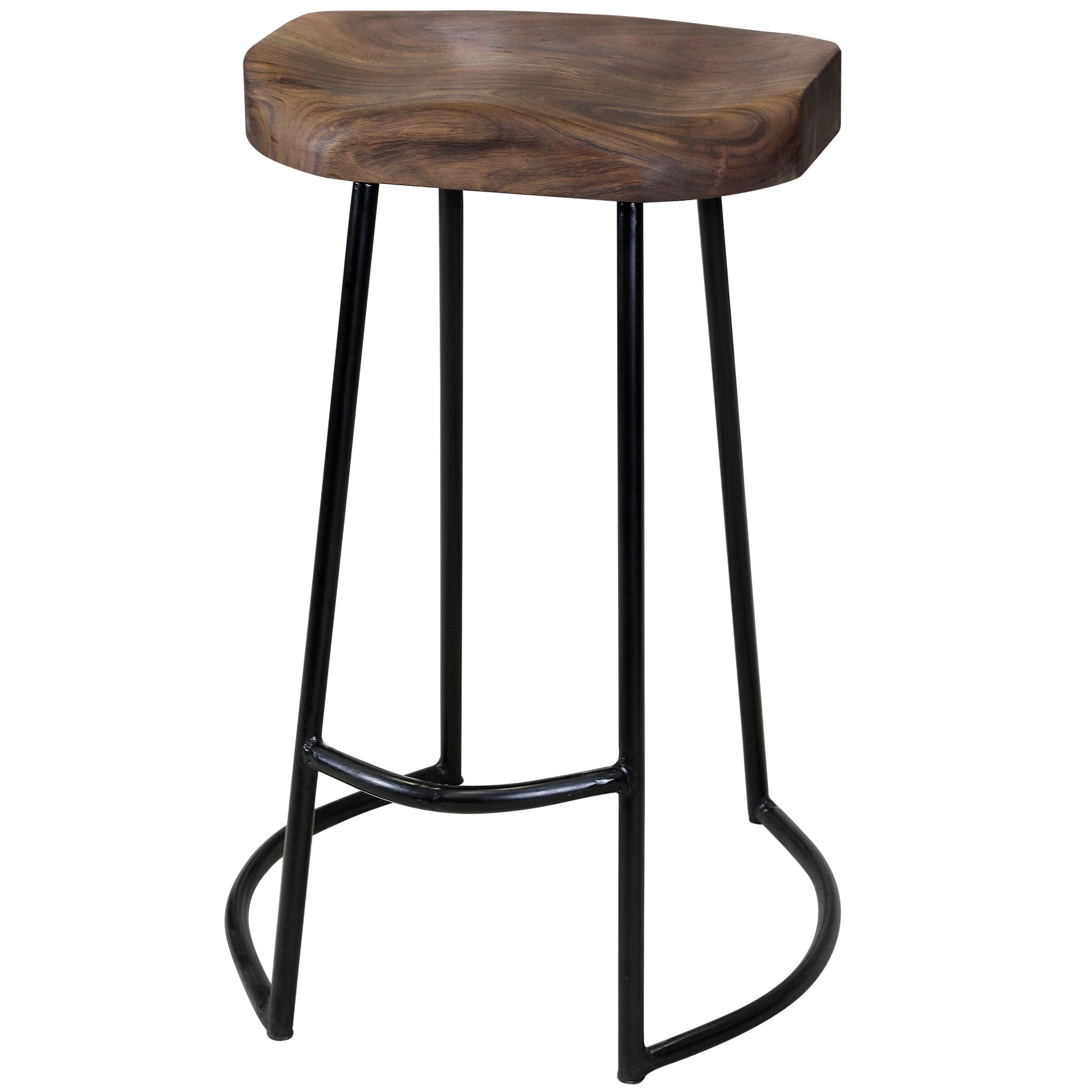 26" Gavin Sculpted Counter Height Barstool Dark Brown/Black - Stylecraft: Solid Acacia Wood, Iron Base