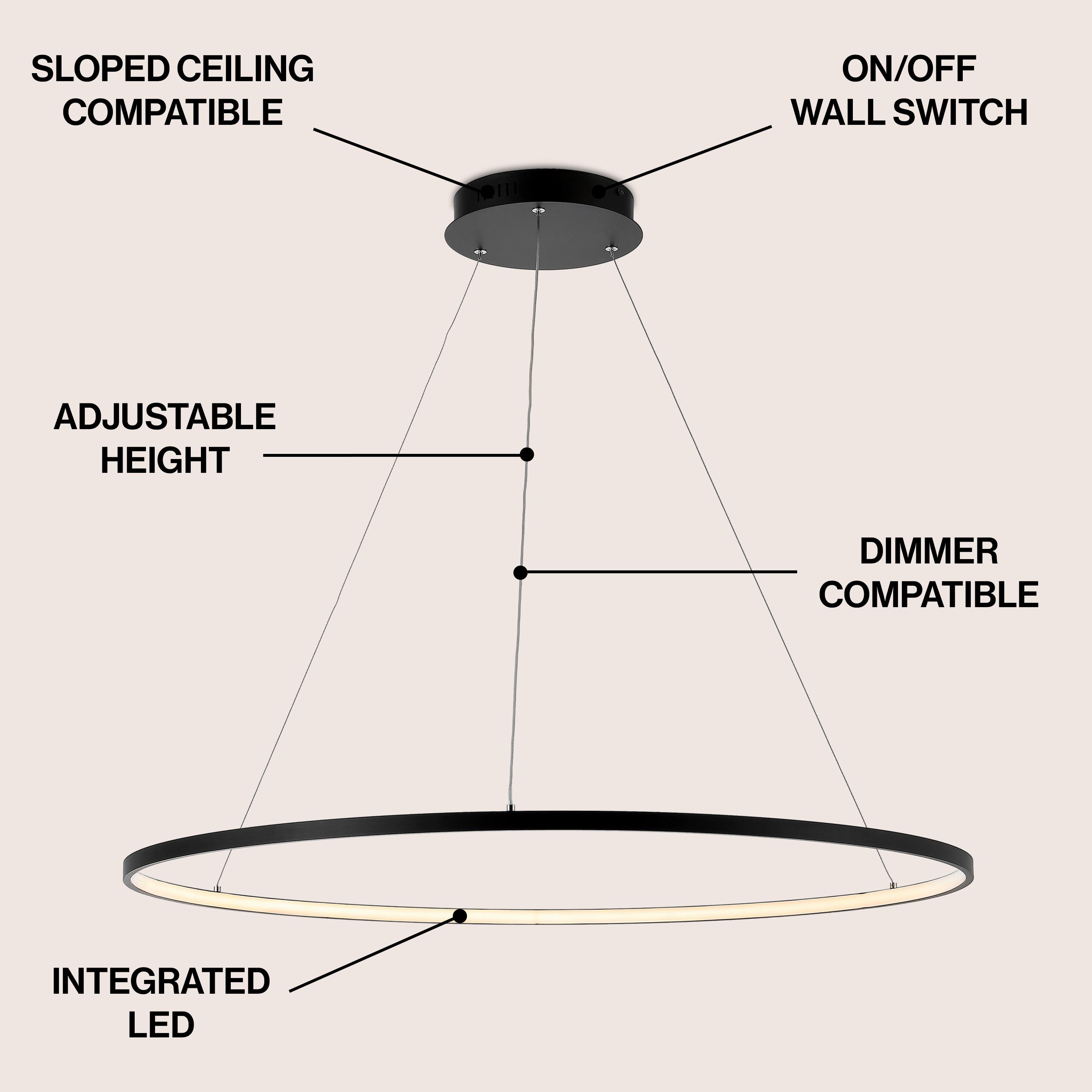 Circulo 35" Metal Round Modern Contemporary LED Integrated Pendant, Black