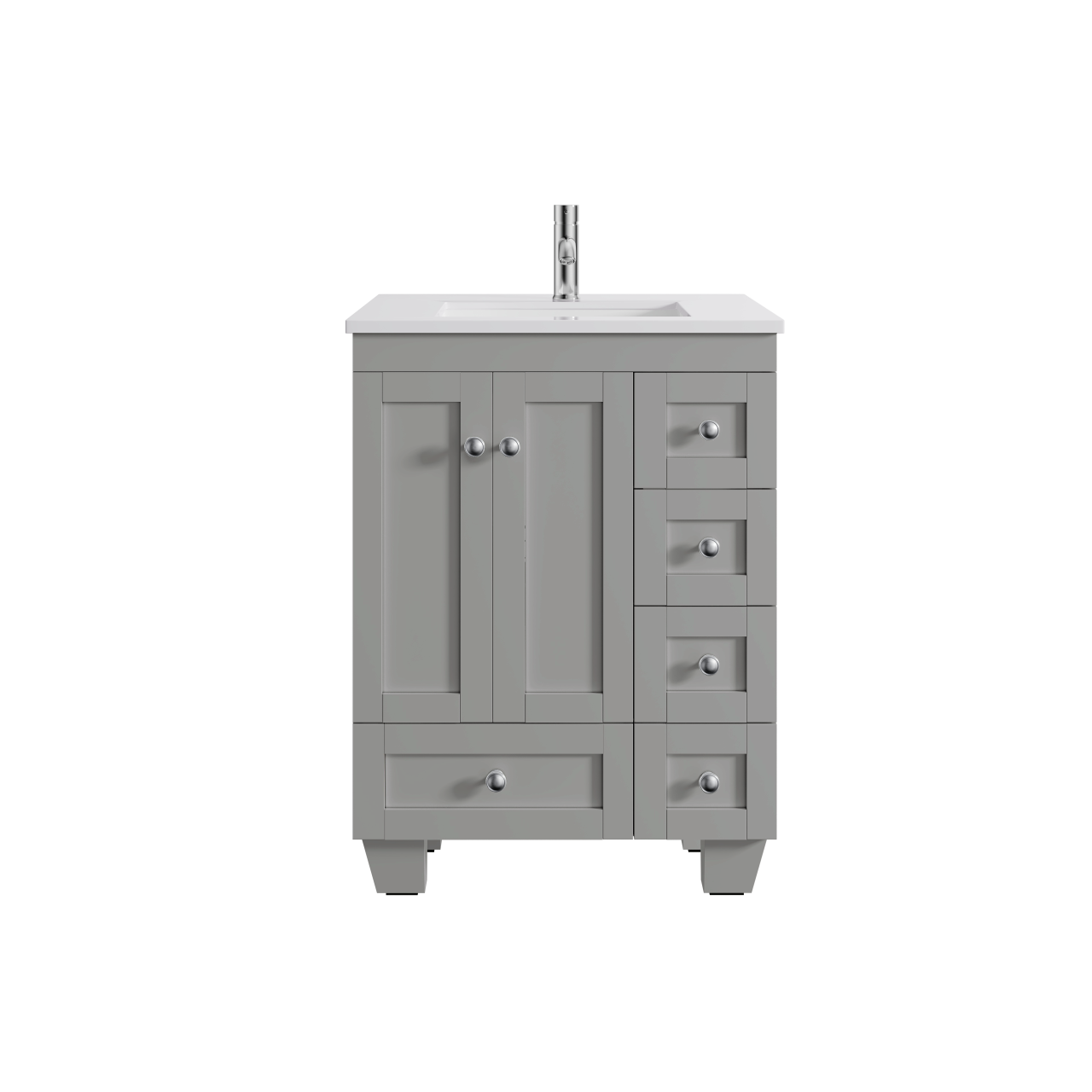 Eviva Acclaim 24" Gray Transitional Bathroom Vanity w/ White Quartz Top