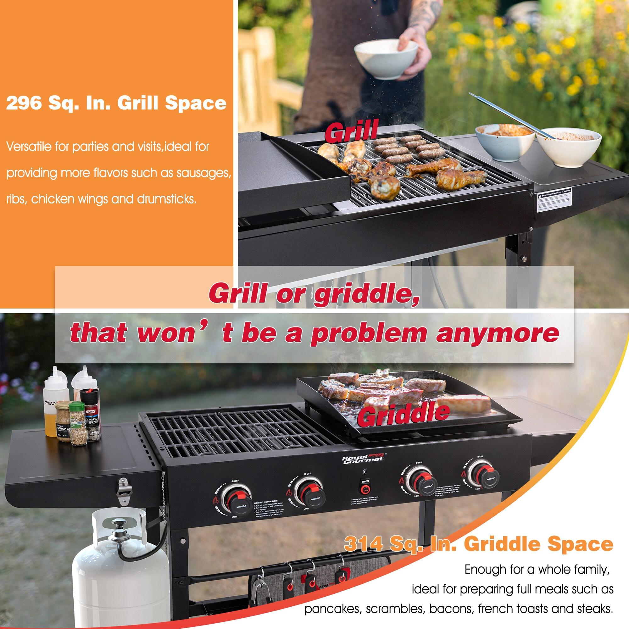 Royal Gourmet 4-Burner GD402 Portable Flat Top Gas Grill and Griddle Combo with Folding Legs, 48,000 BTU, Black