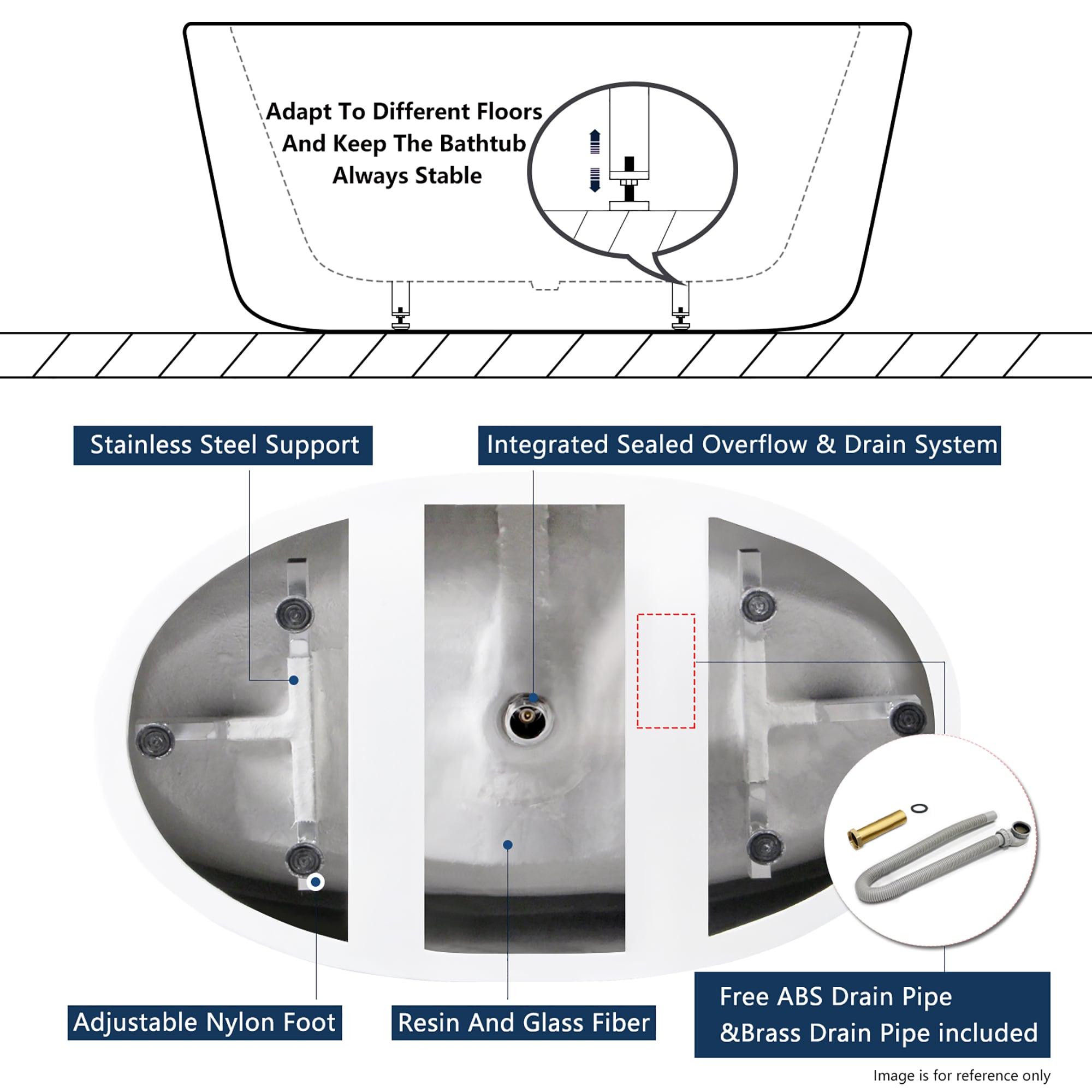 Naha Freestanding Soaking Acrylic Bathtub with Drain