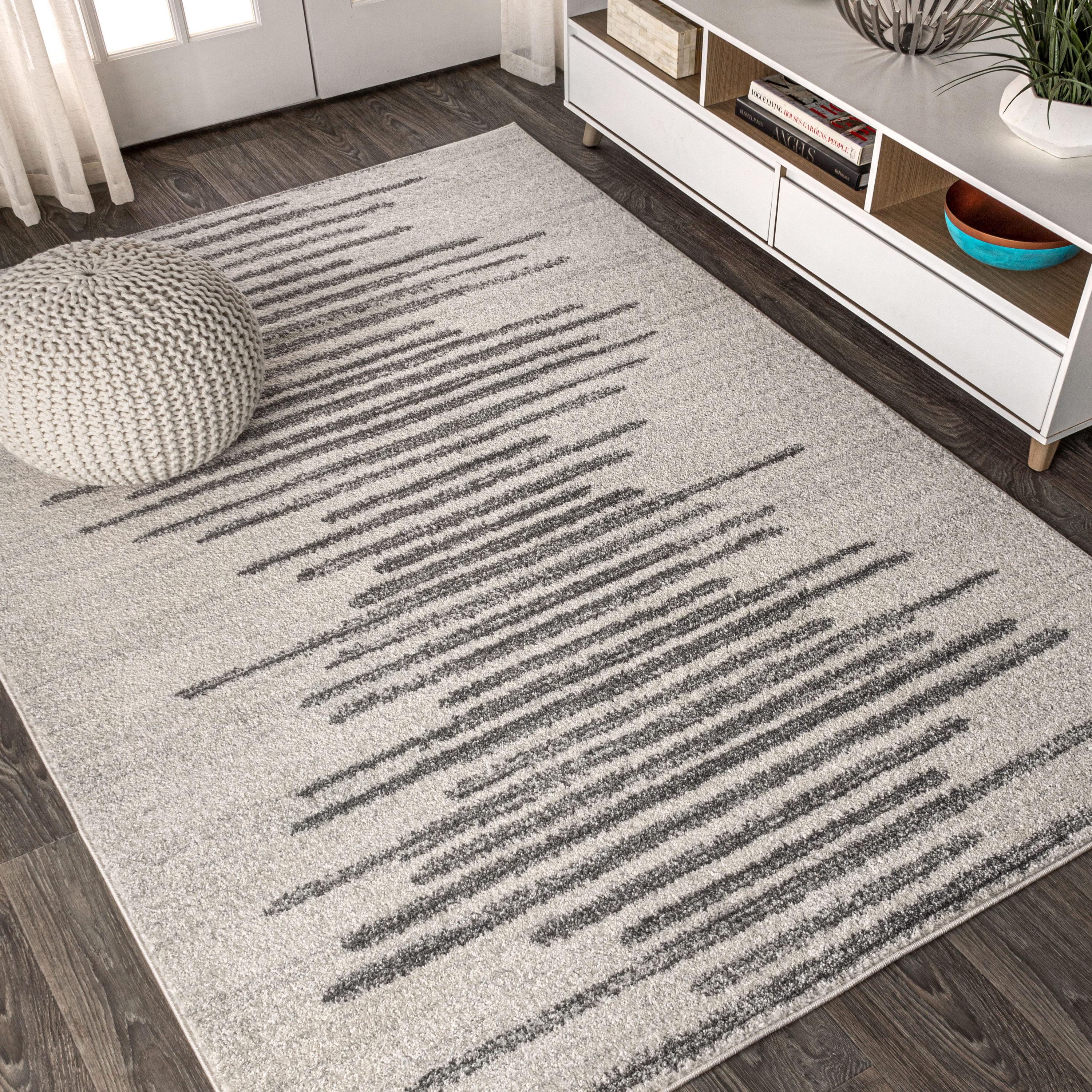 3'x5' Aya Berber Stripe Geometric Area Rug, Cream/Gray - JONATHAN Y