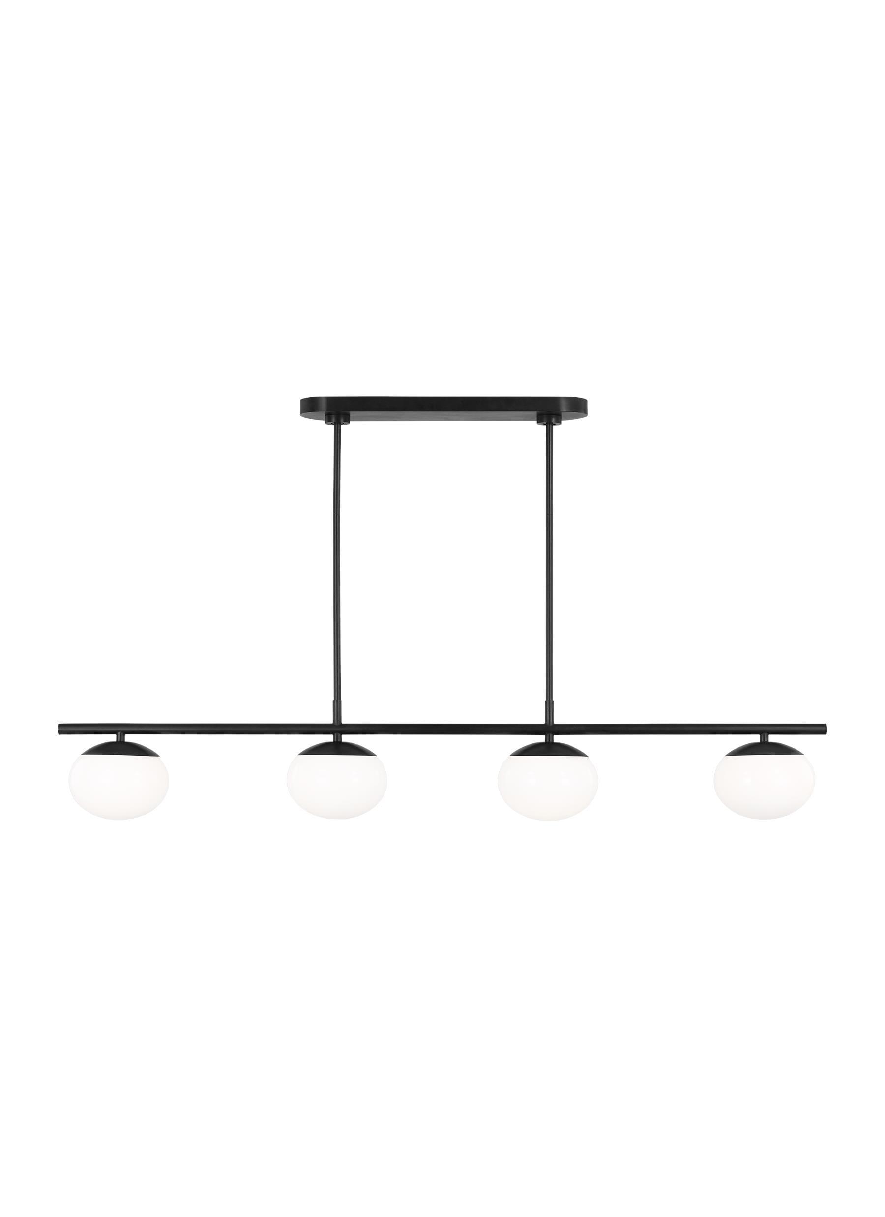 Lune Aged Iron 4-Light Linear Chandelier with Milk White Glass