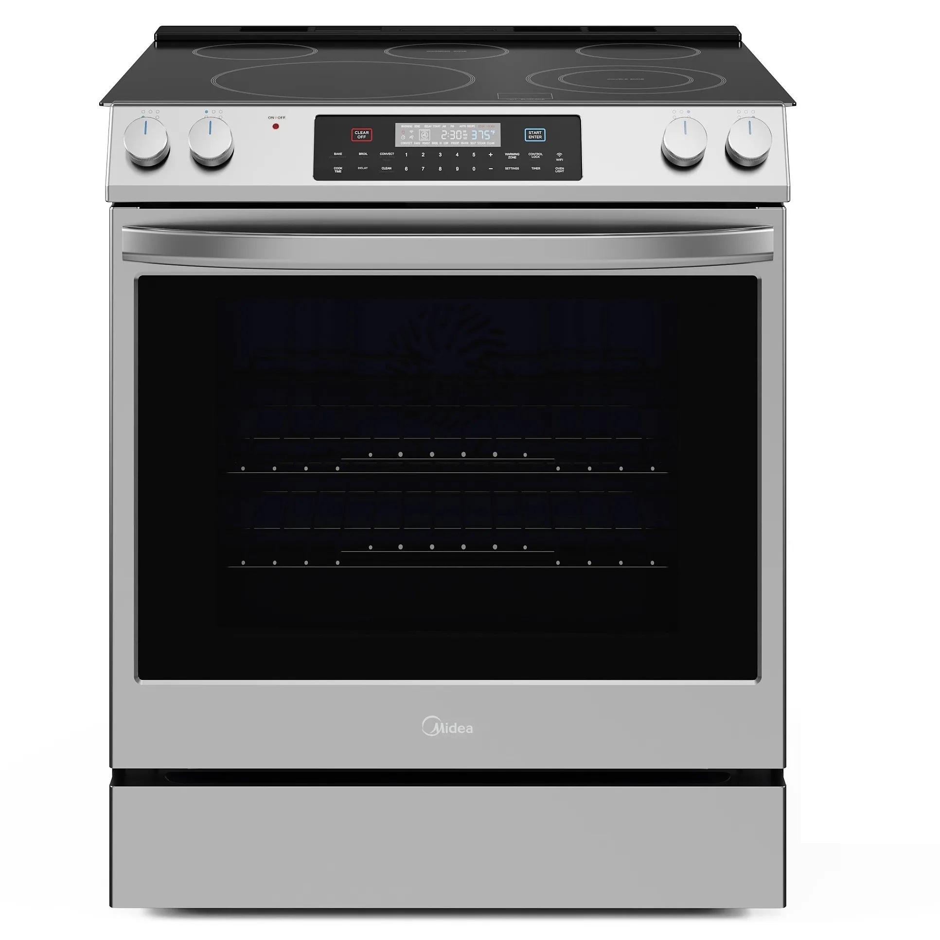 Midea 30-In Slide-In Electric Range with Wi-Fi Connectivity and Fan Convection, Stainless Steel,  MES30S2AST
