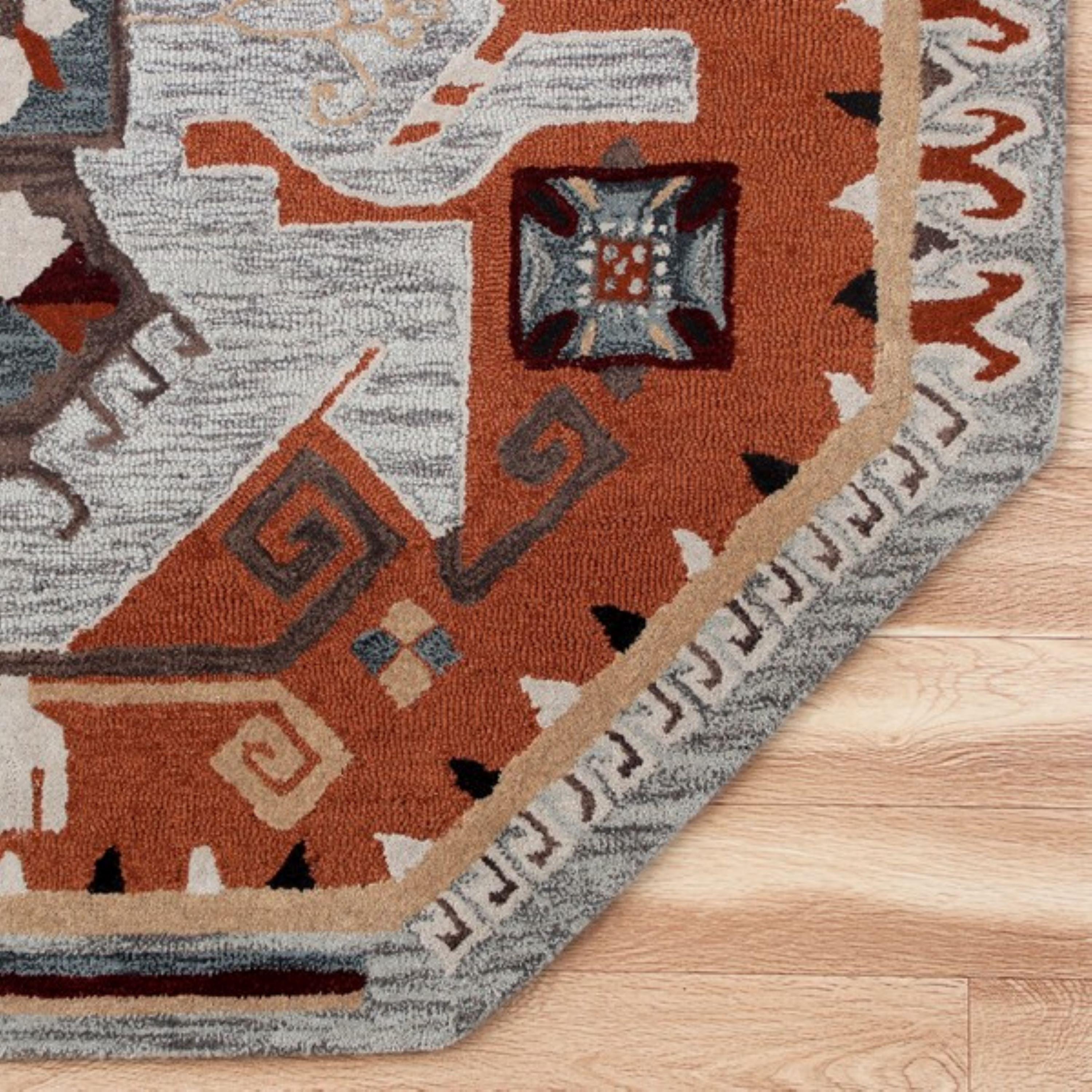 Ox Bay Terracotta Textile Southwestern Shape Rug, 4 ft. Octagon, Terracotta / Gray