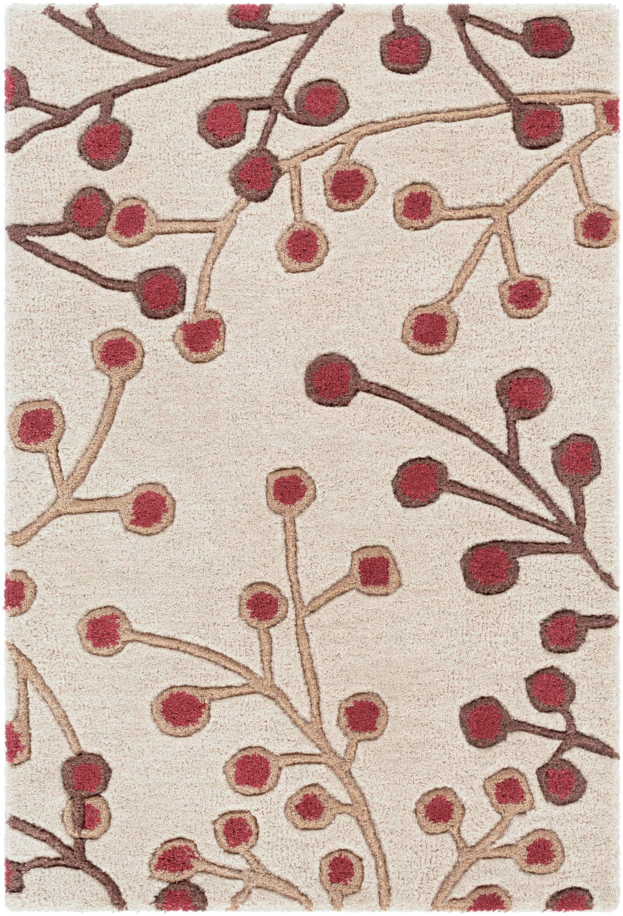 Livabliss Athena 2 x 3 (ft) Tufted Wool Burgundy Rectangular Indoor Floral/Botanical Tropical Area rug