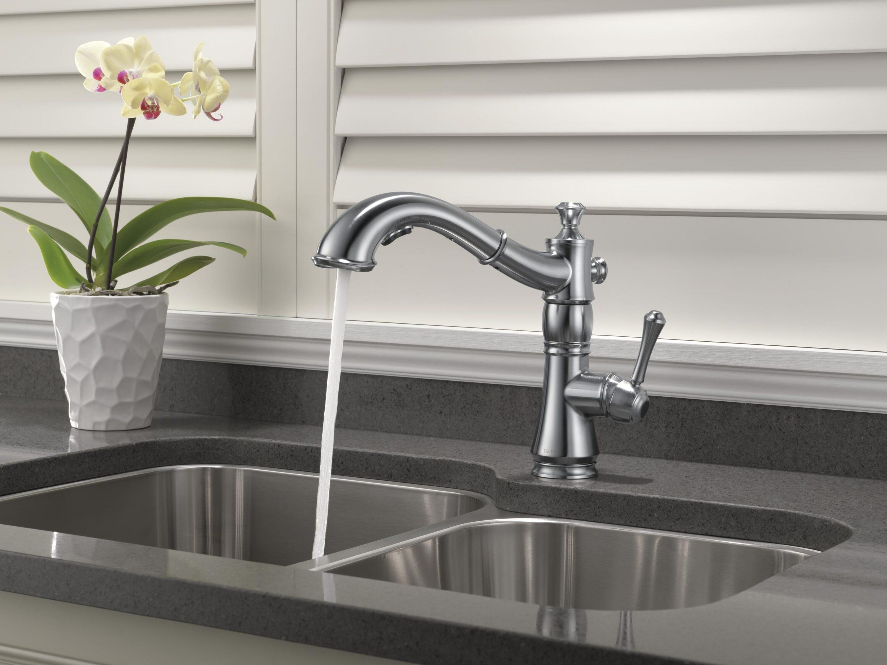 Delta Cassidy Single Handle Pull-Out Kitchen Faucet in Arctic Stainless 4197-AR-DST