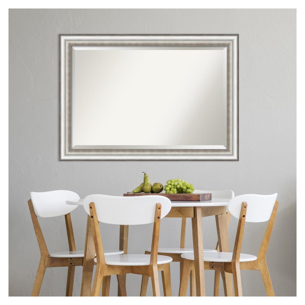 41" x 29" Salon Framed Bathroom Vanity Wall Mirror Silver - Amanti Art: Modern Rectangle, No Assembly Required