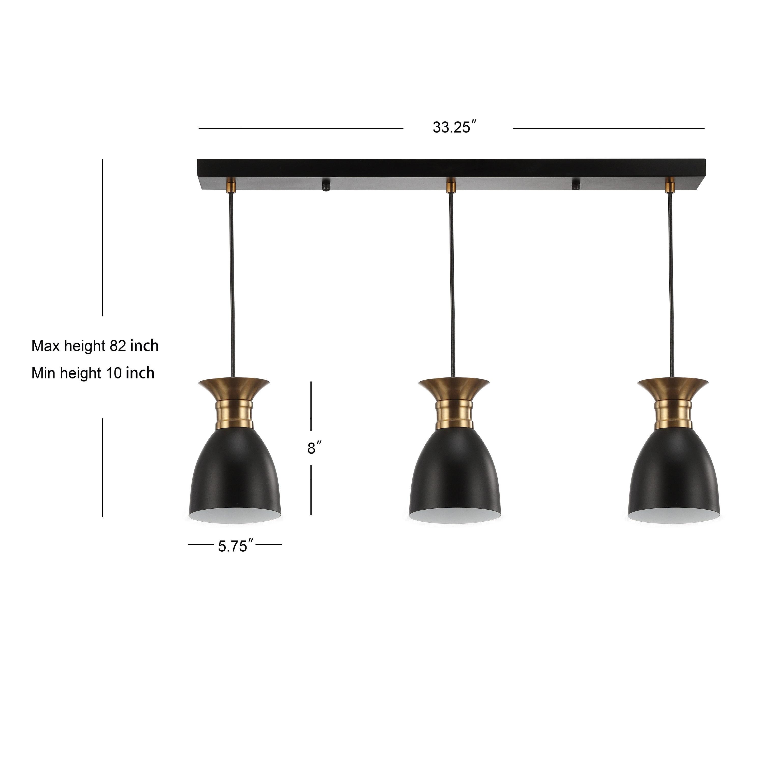 Edison 33.25" Linear 3-Light Metal Linear LED Pendant, Black/Brass Gold