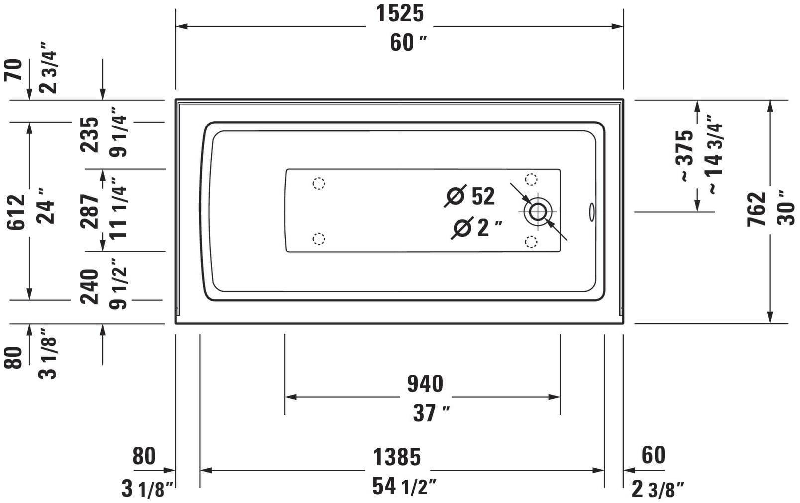 Architec 60" x 30" Alcove Soaking Acrylic Bathtub