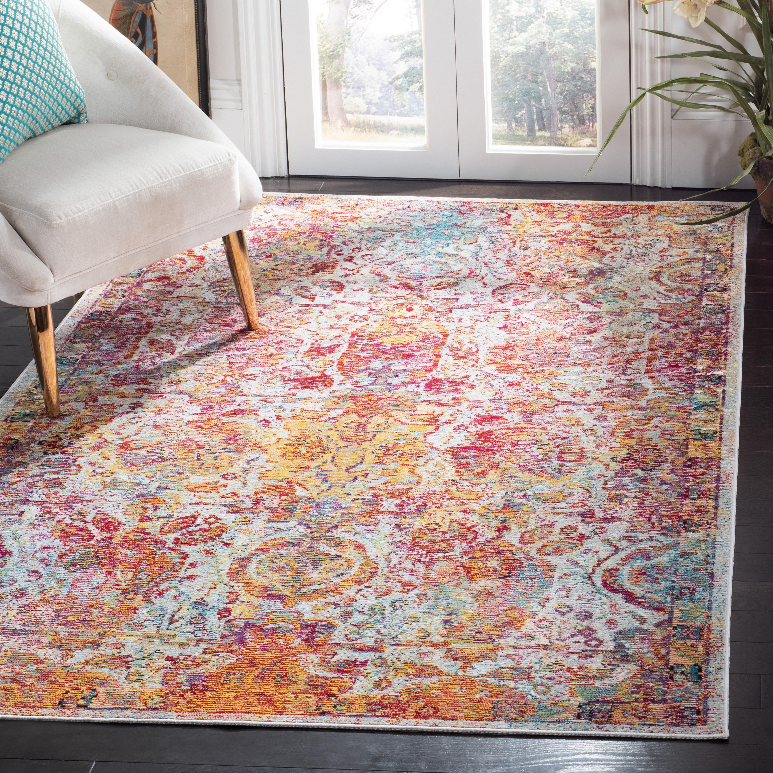 Light Blue and Orange 9' x 12' Synthetic Reversible Area Rug