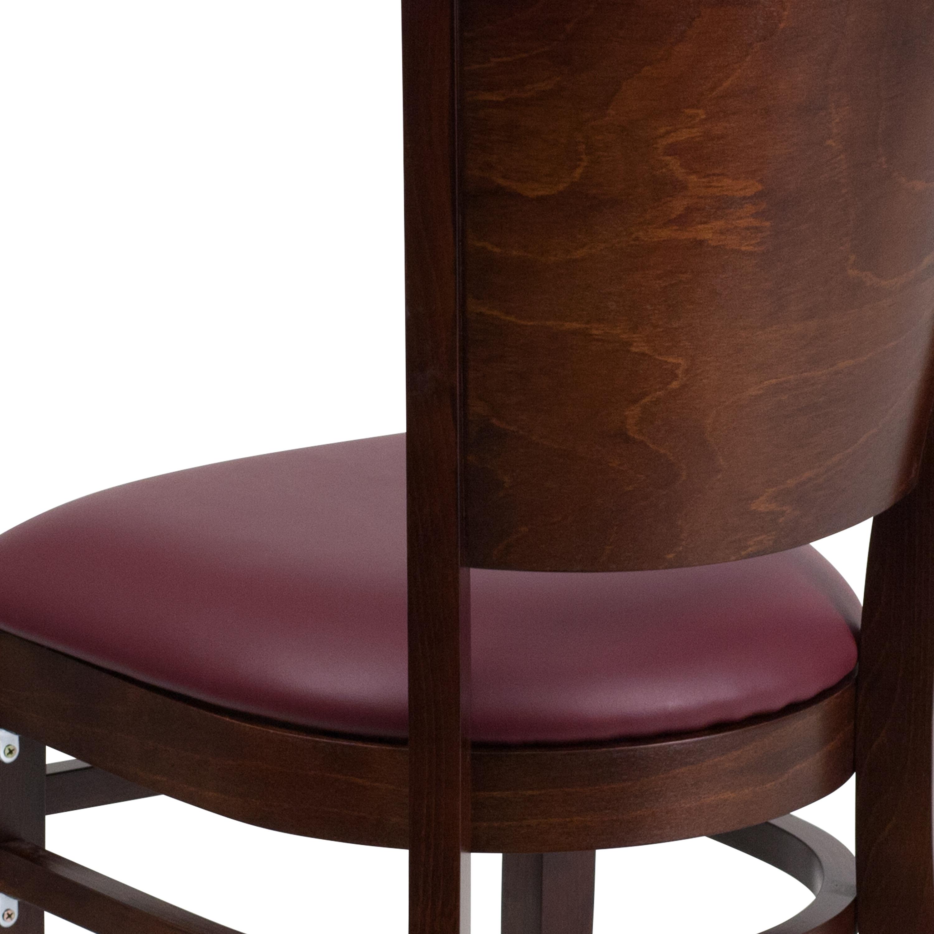 Flash Furniture Lacey Series Solid Back Walnut Wood Restaurant Chair - Burgundy Vinyl Seat