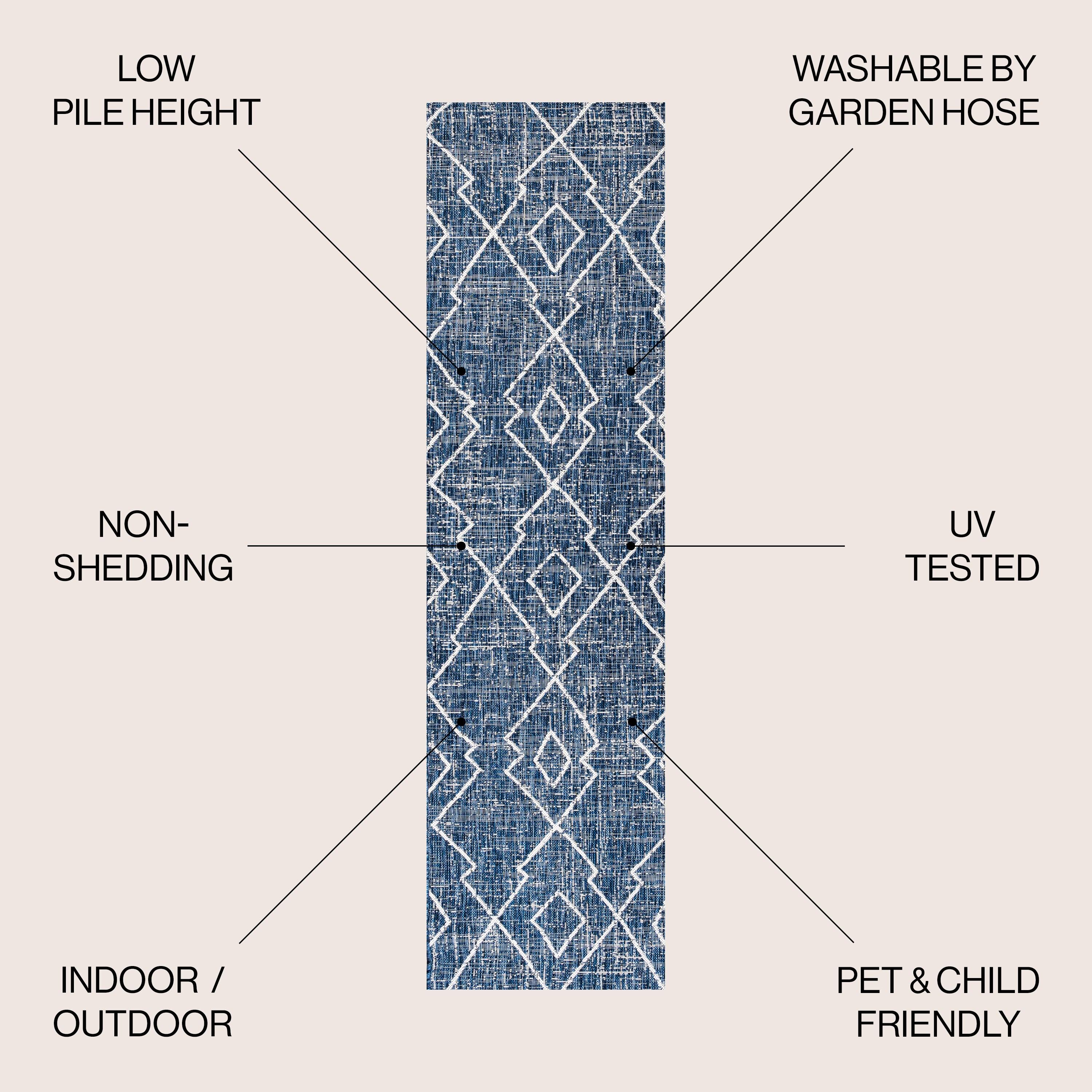 2'x8' Carwa  Diamond Trellis Indoor/Outdoor Runner Rug, Blue/Ivory - JONATHAN Y