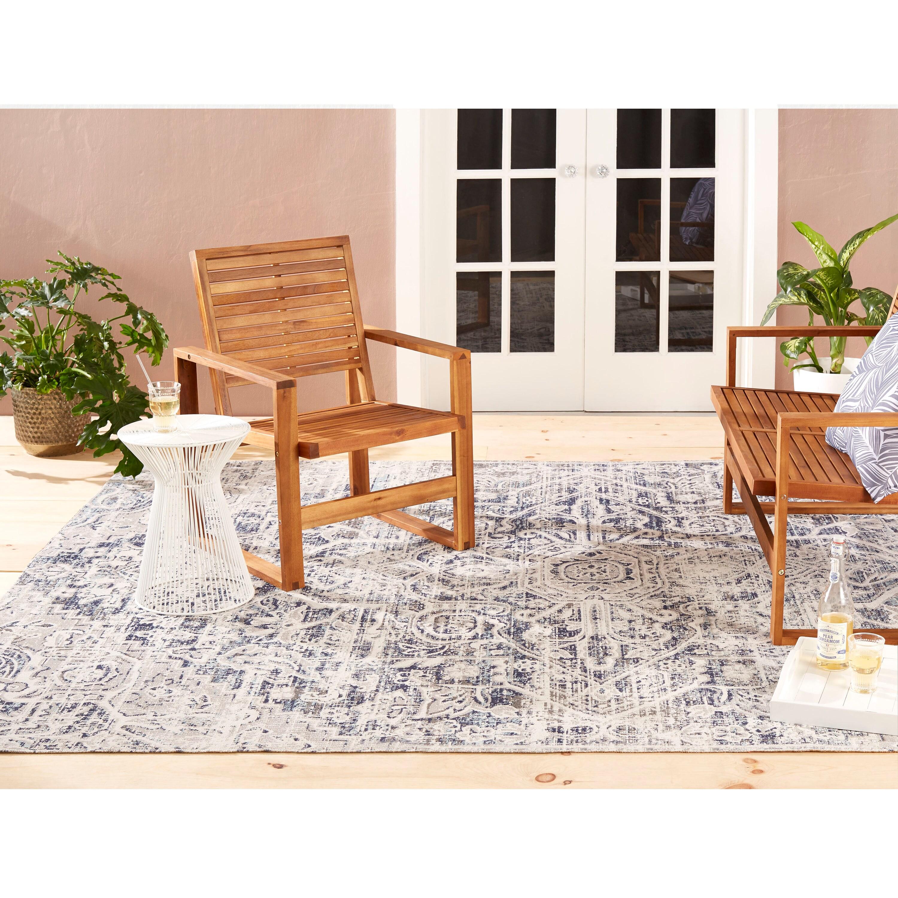 Nicole Miller Nicole Miller New York Patio Sofia Medallion Indoor/Outdoor Area Rug, Navy Blue/Aqua