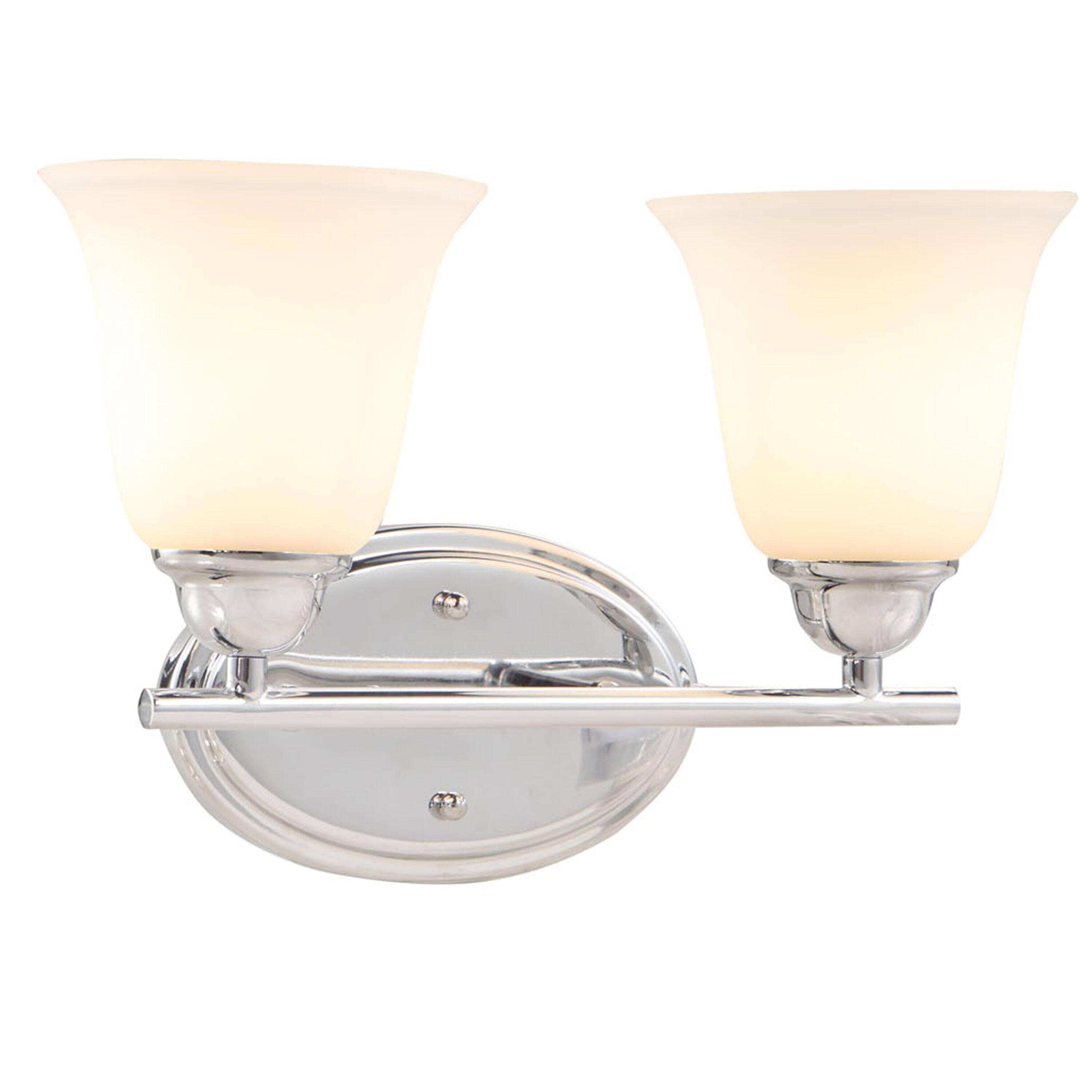 16" Chrome 2-Light Vanity Fixture with Frosted Glass Shades