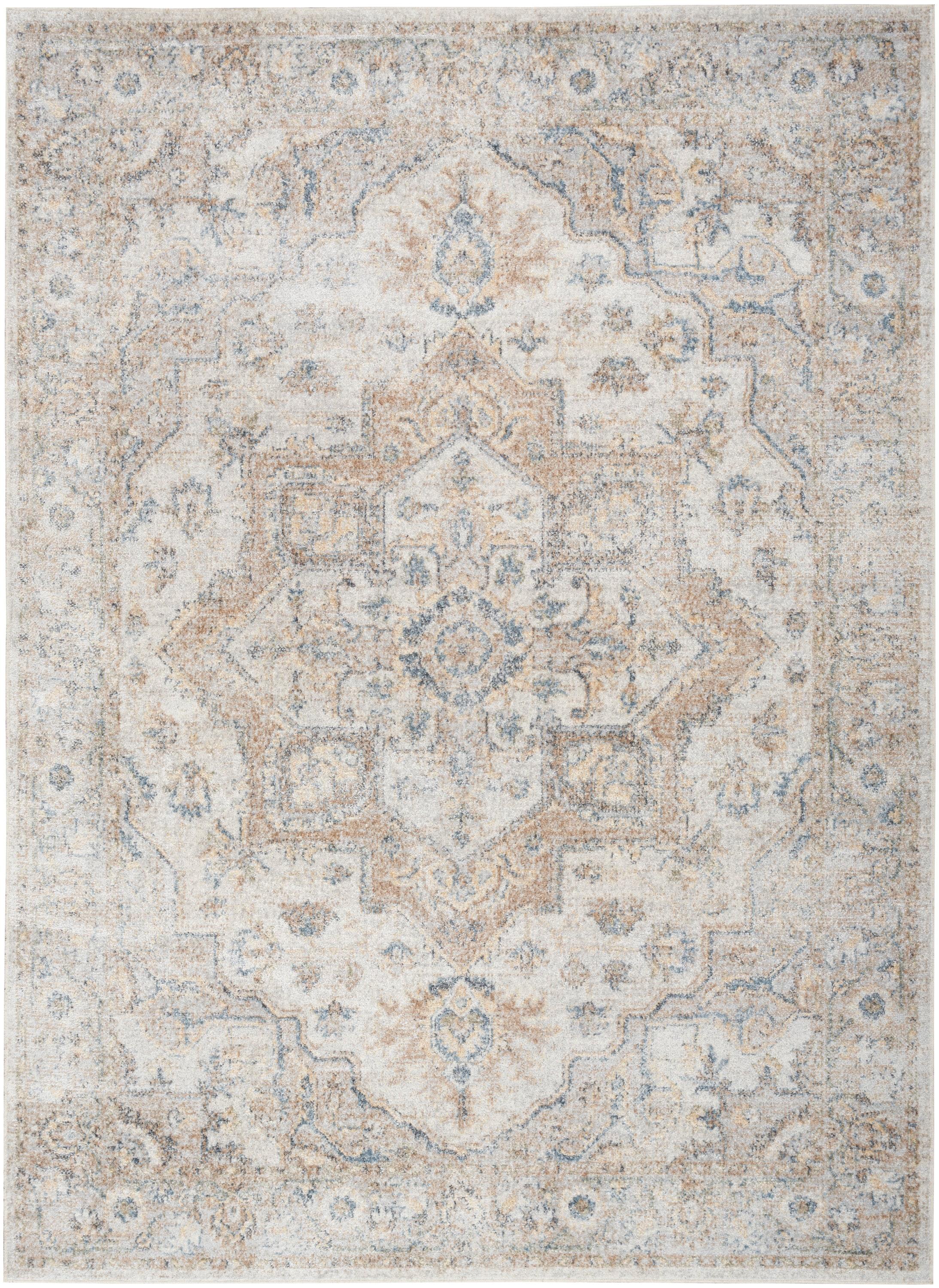 Nourison Astra Machine Washable Vintage Medallion Indoor Rug Silver Grey 6'7" x 9'