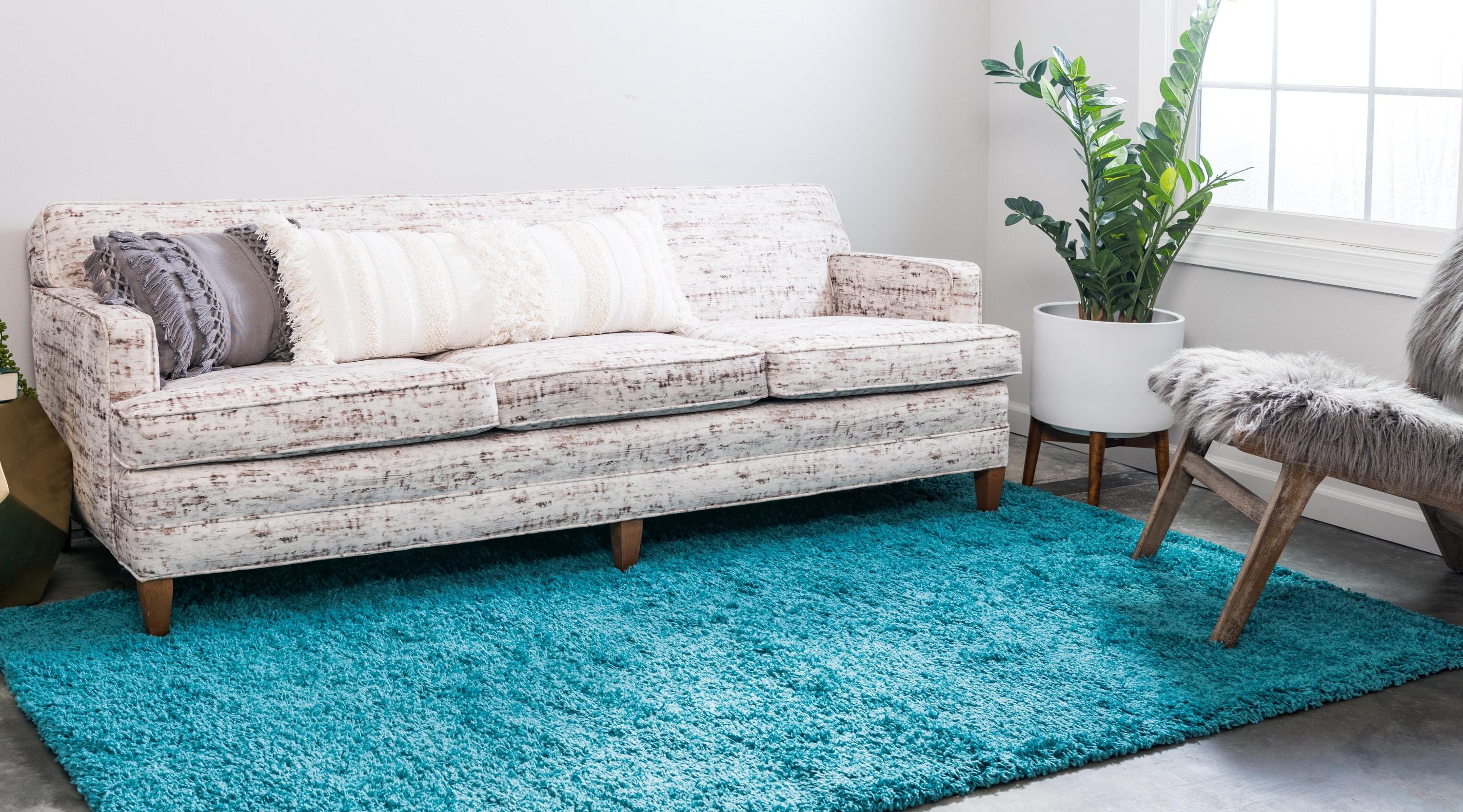 Unique Loom 8' 0 x 10' 0 Solid Shag Deep Aqua Blue Area Rug