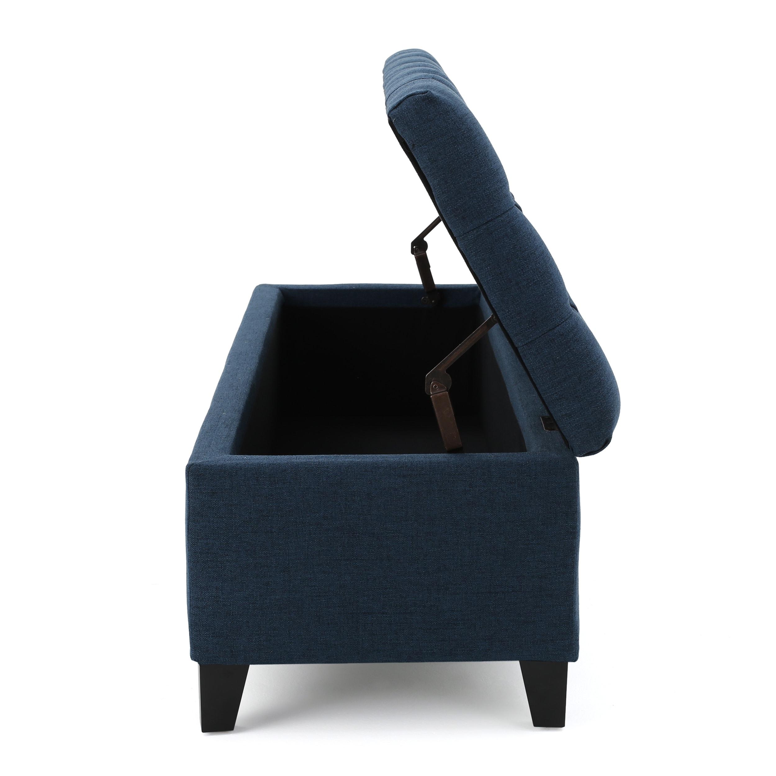 Ottilie Storage Ottoman Dark Blue - Christopher Knight Home: Upholstered Bedroom Seating with Tufted Lid
