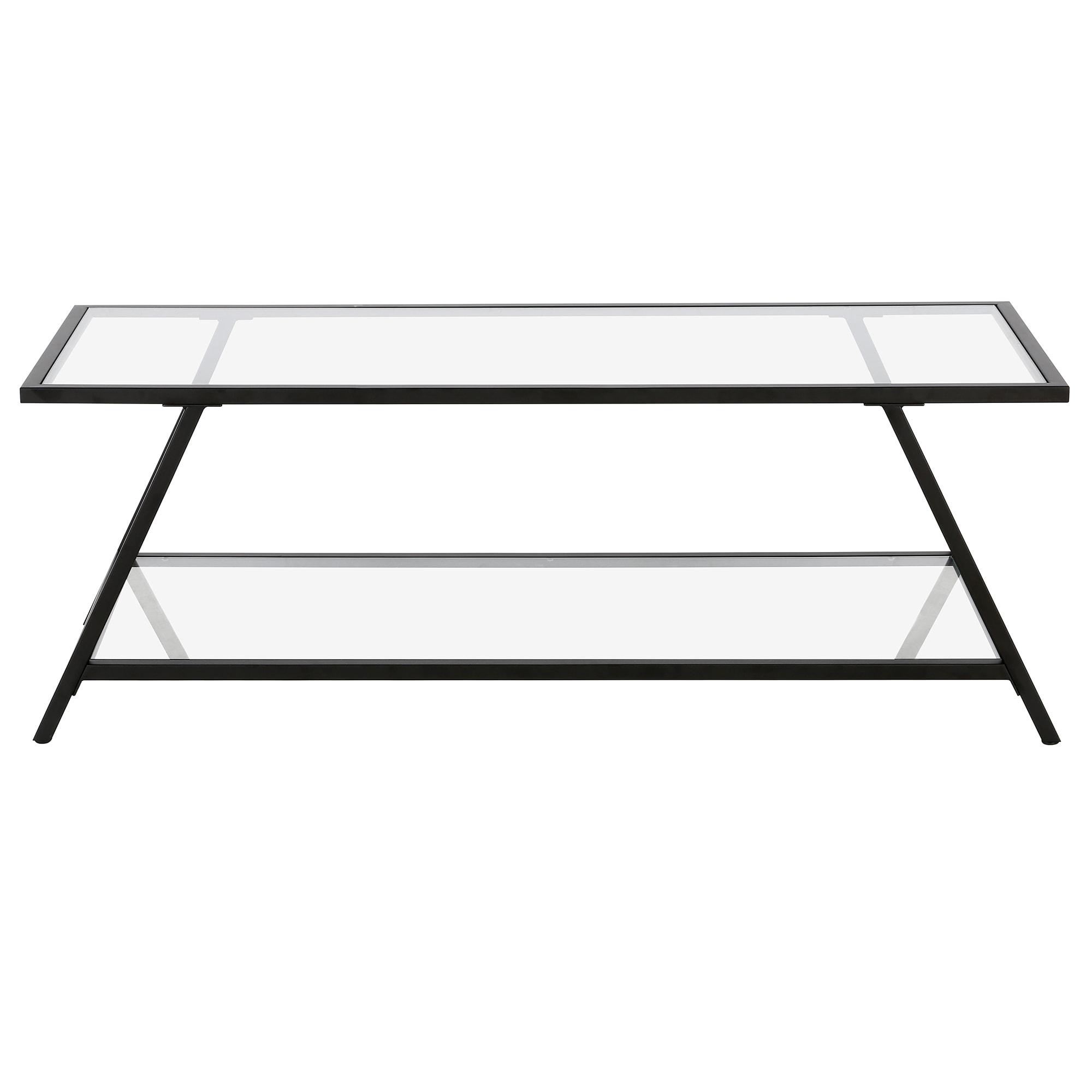 Yair 48" Glass And Steel Coffee Table With Shelf