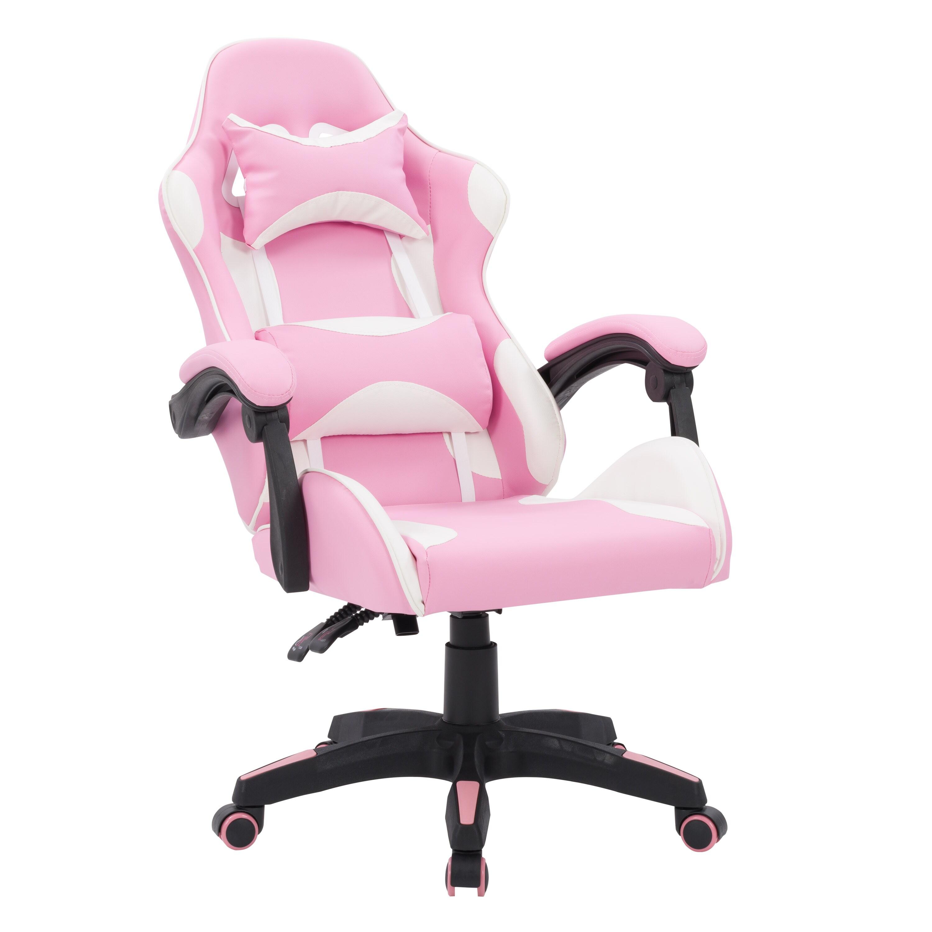 CorLiving Ravagers Pink and White Vinyl PVC Fabric Ergonomic Adjustable Height Gaming Chair for Adults - High Back Computer Chair, Gamer and Video Game Chair