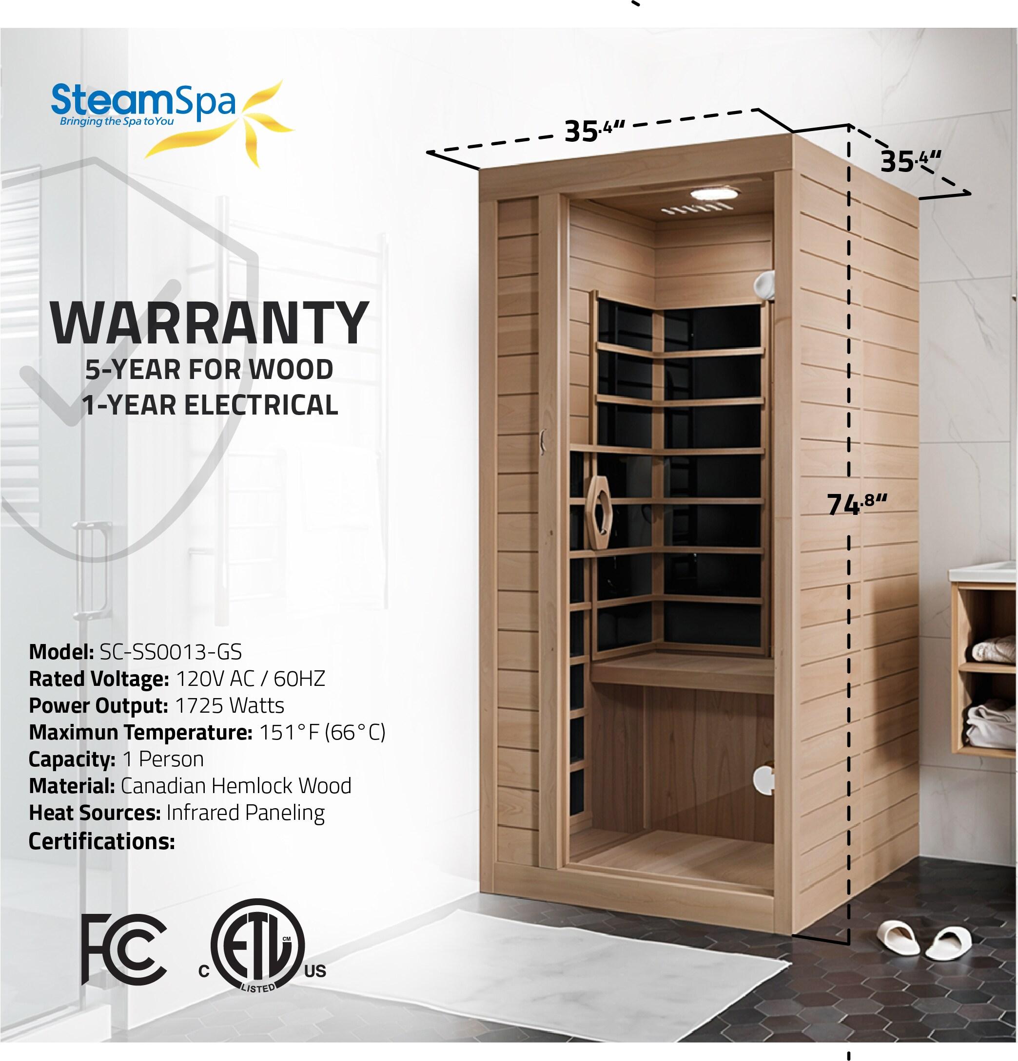 Steam Spa 1 Person Indoor Sauna Room: Hemlock Wooden Spa With Bluetooth Speaker, FM, And Touch Control Panel