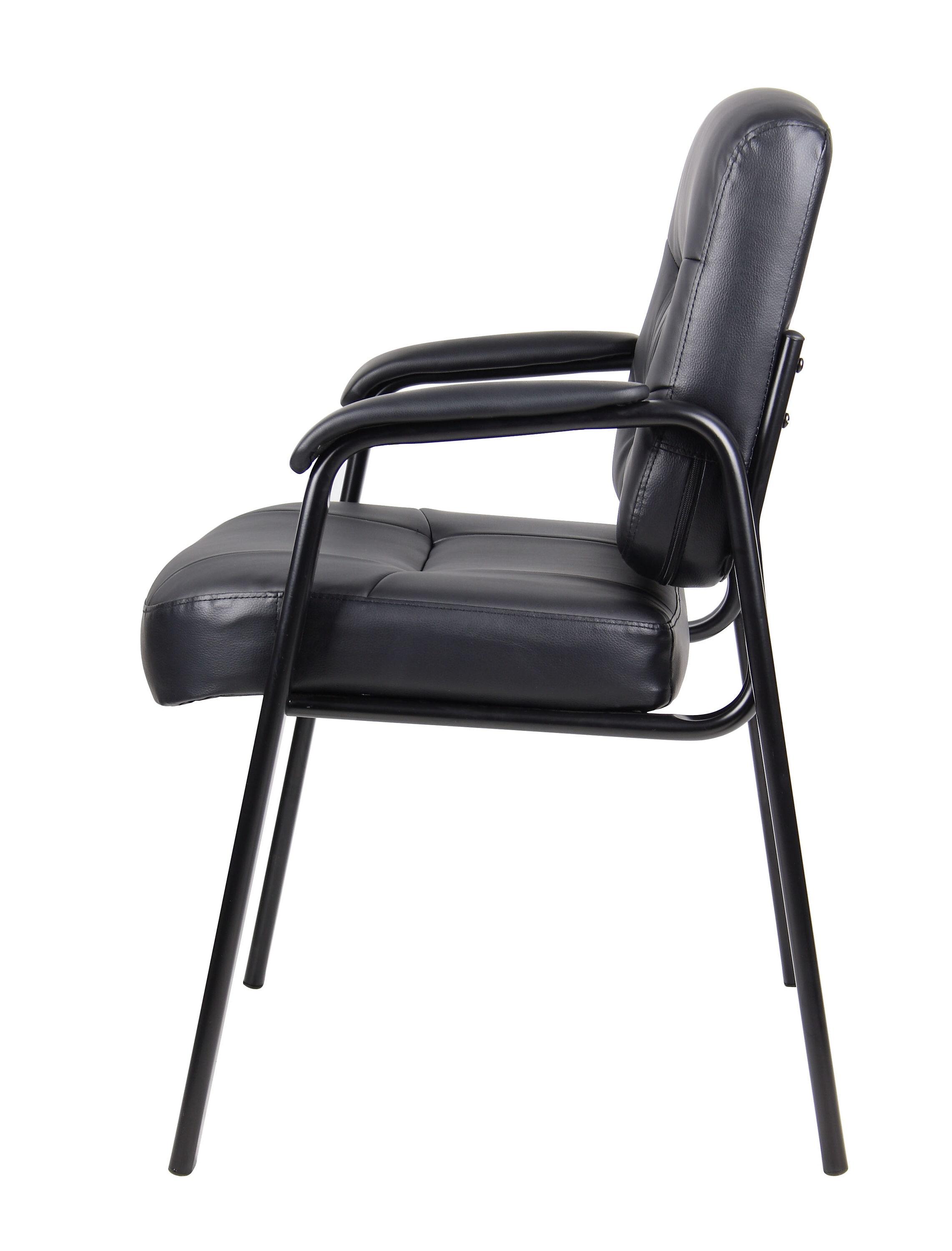 Boss Office Products B7509 Leather Guest Chair with Steel Frame, Black