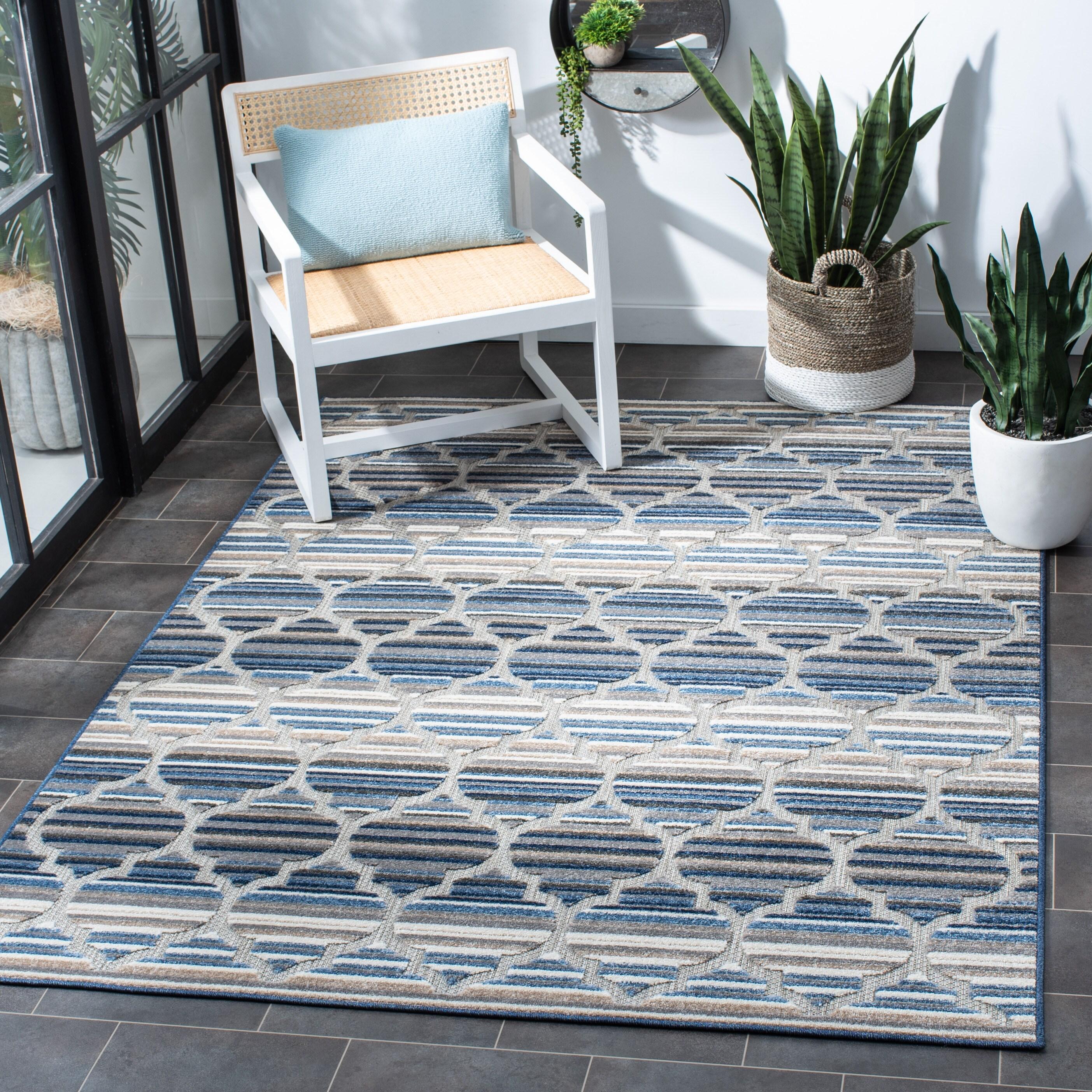 Cabana CBN333 Loomed Indoor Accent Rug - Blue/Grey - 3'x3' - Safavieh