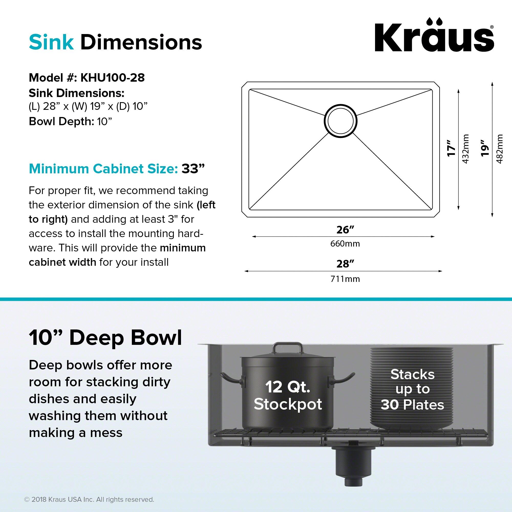 28-Inch Stainless Steel Undermount Single Bowl Kitchen Sink