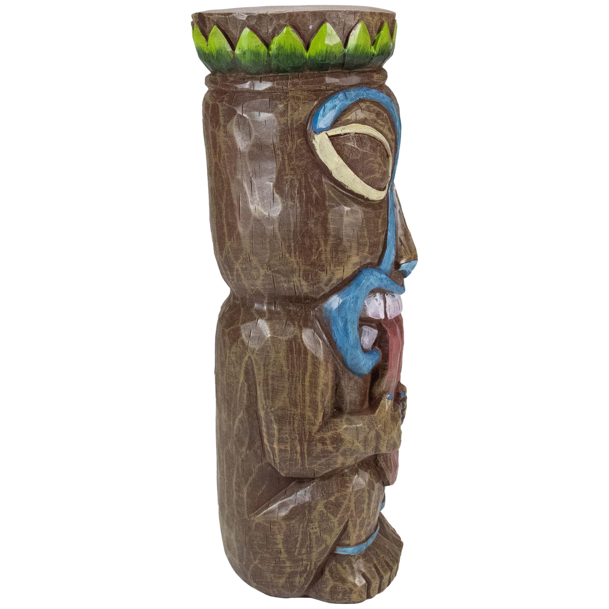 16" Solar Lighted Polynesian Outdoor Garden Tongue Out Tiki Statue