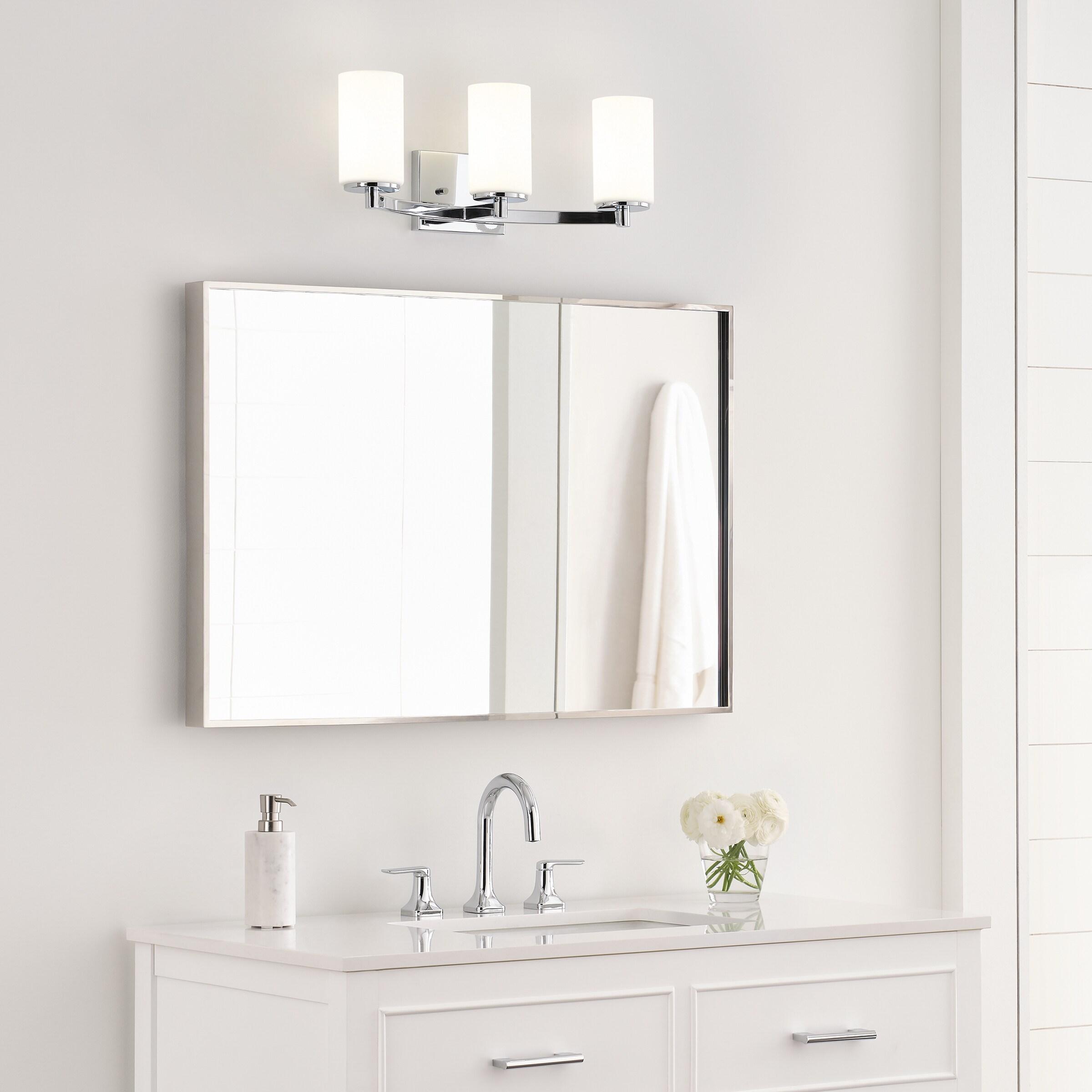 Chrome 3-Light Vanity with Etched Glass Shades