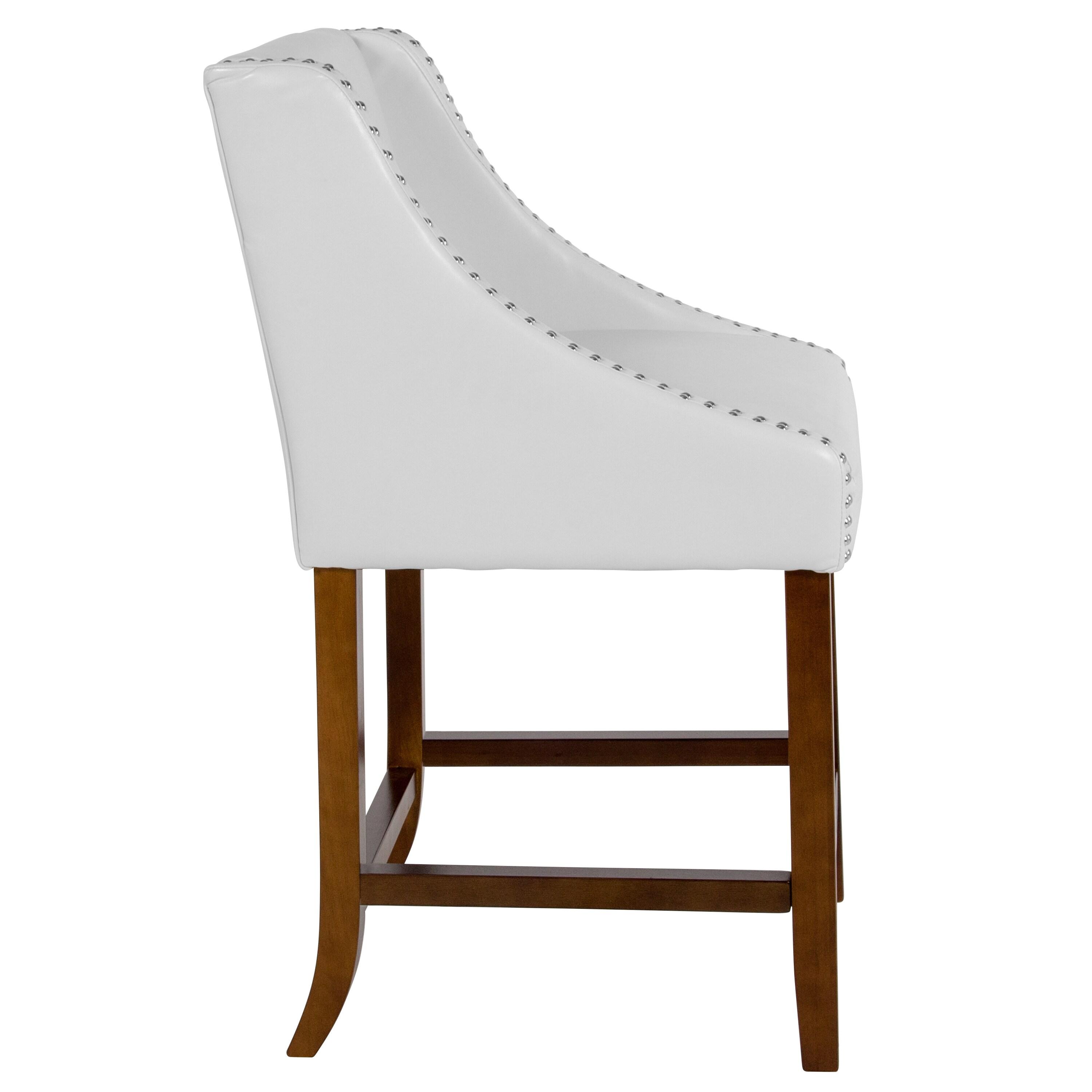 Flash Furniture Carmel Series 24" High Transitional Walnut Counter Height Stool with Nail Trim in White LeatherSoft