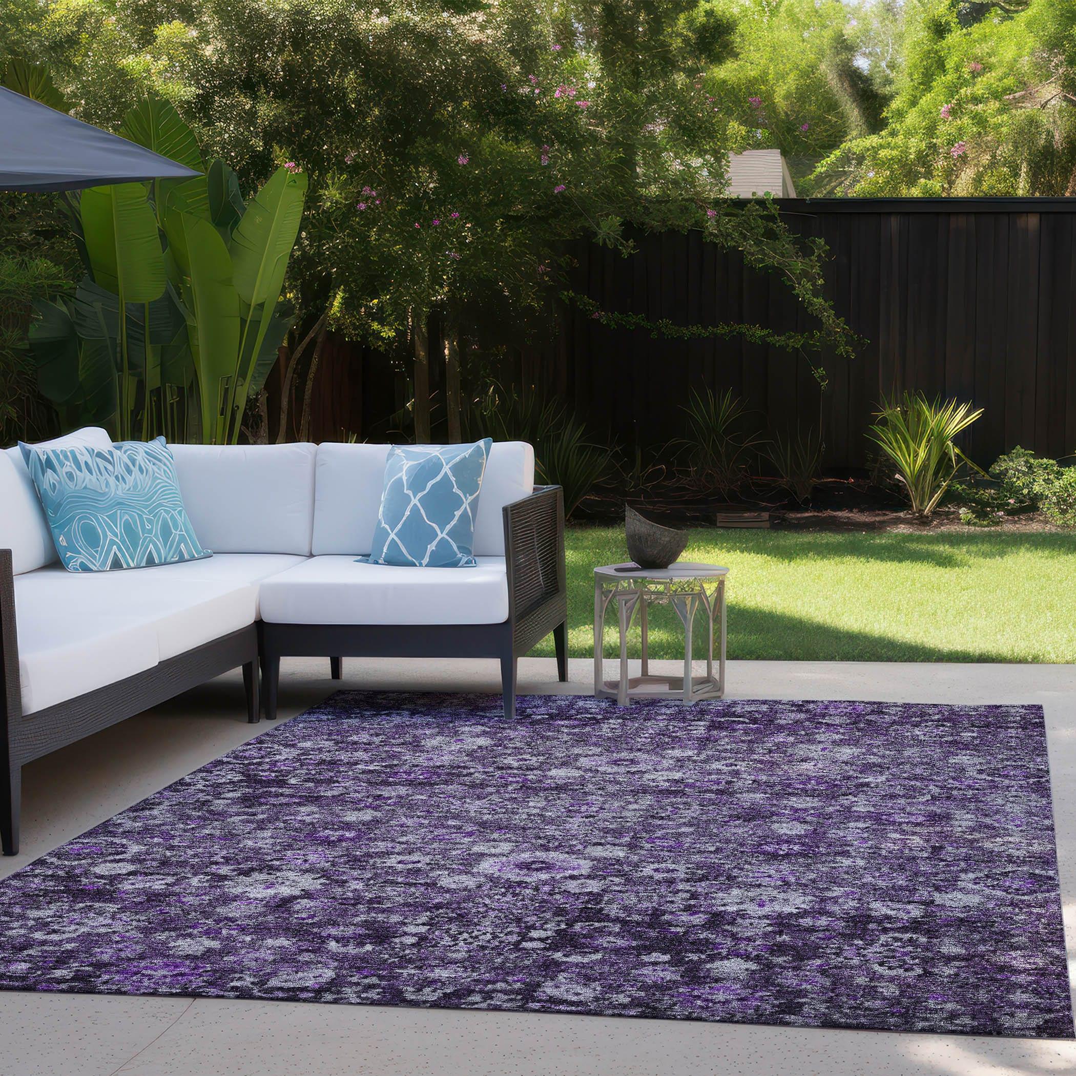 Purple Rectangular Machine-Washable Synthetic Area Rug