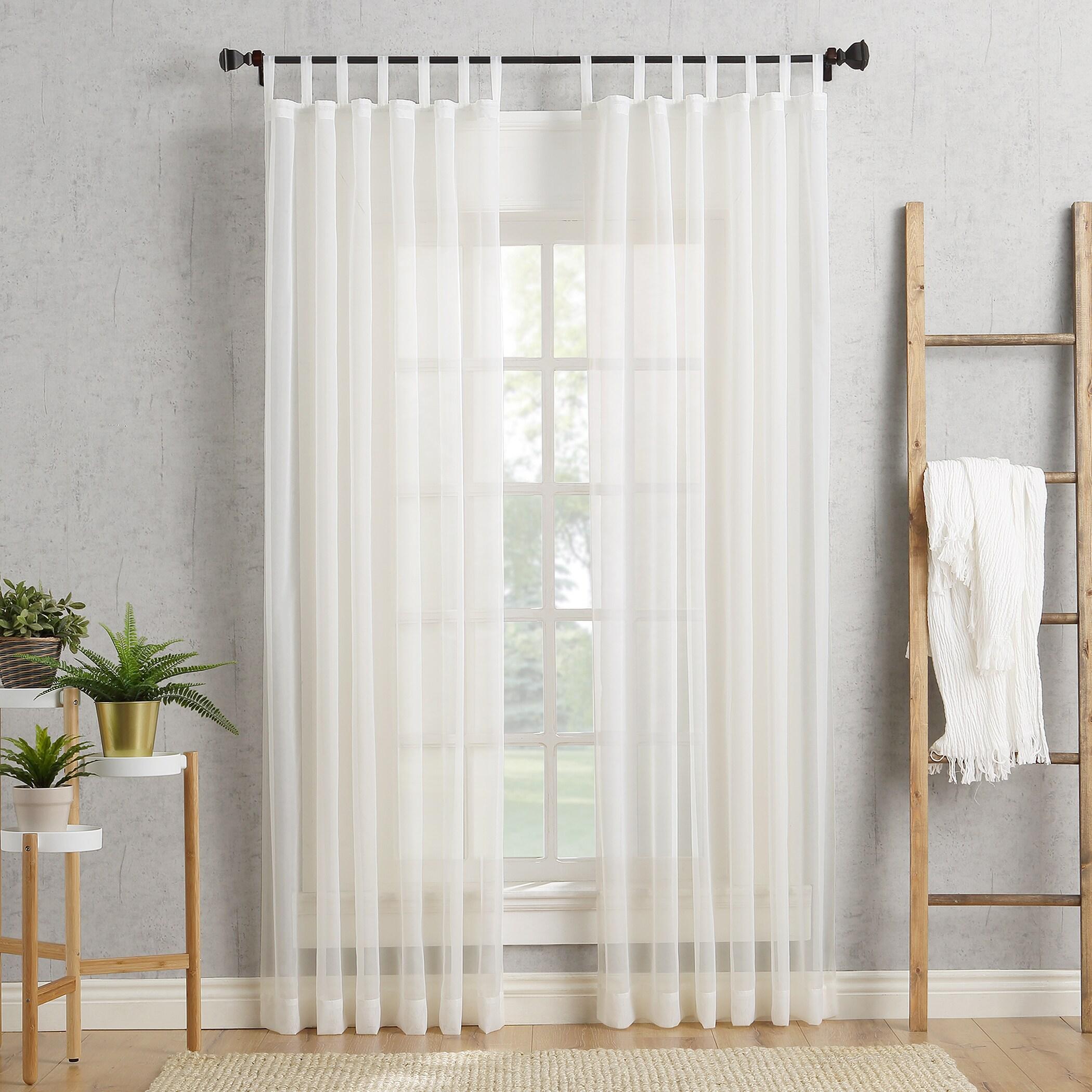 59"x84" No. 918 Sheer Emily Voile Tab Top Curtain Panel Eggshell: Transitional Indoor Polyester Drapery