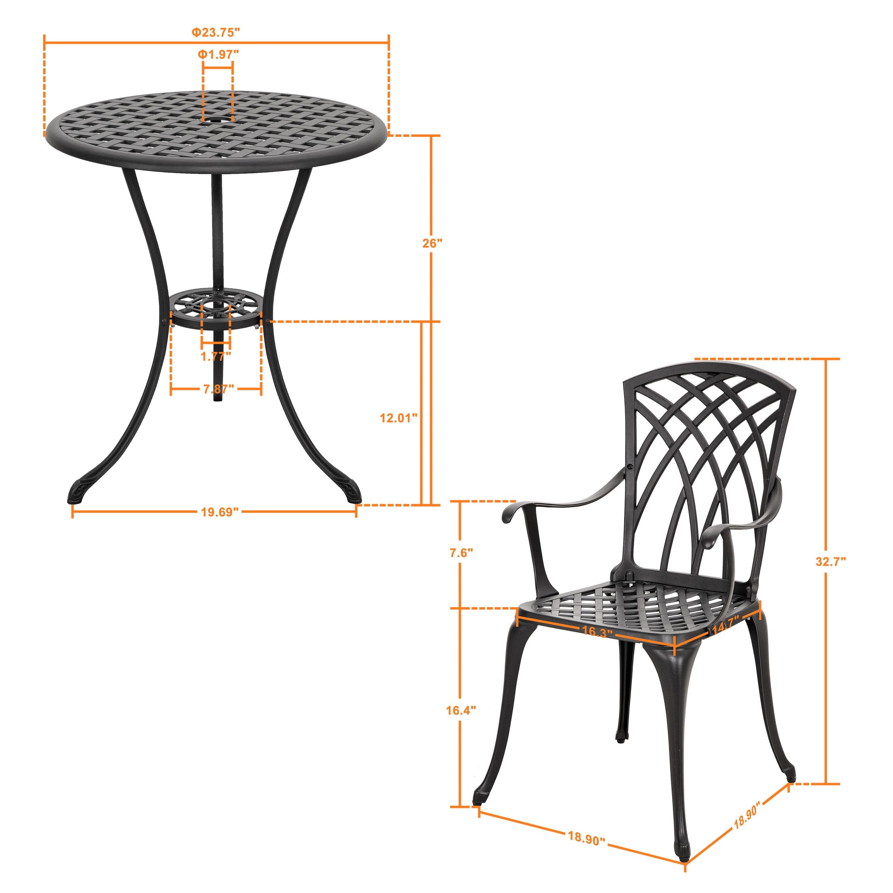 Black Aluminum 3-Piece Bistro Set with Round Table