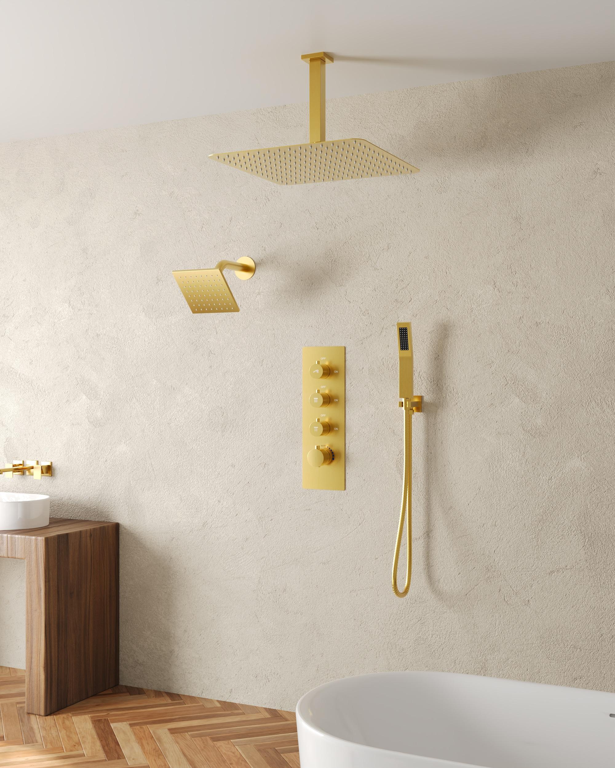 Thermostatic Shower Faucet 16" High-Pressure Triple Showerheads with Rough-In Valve