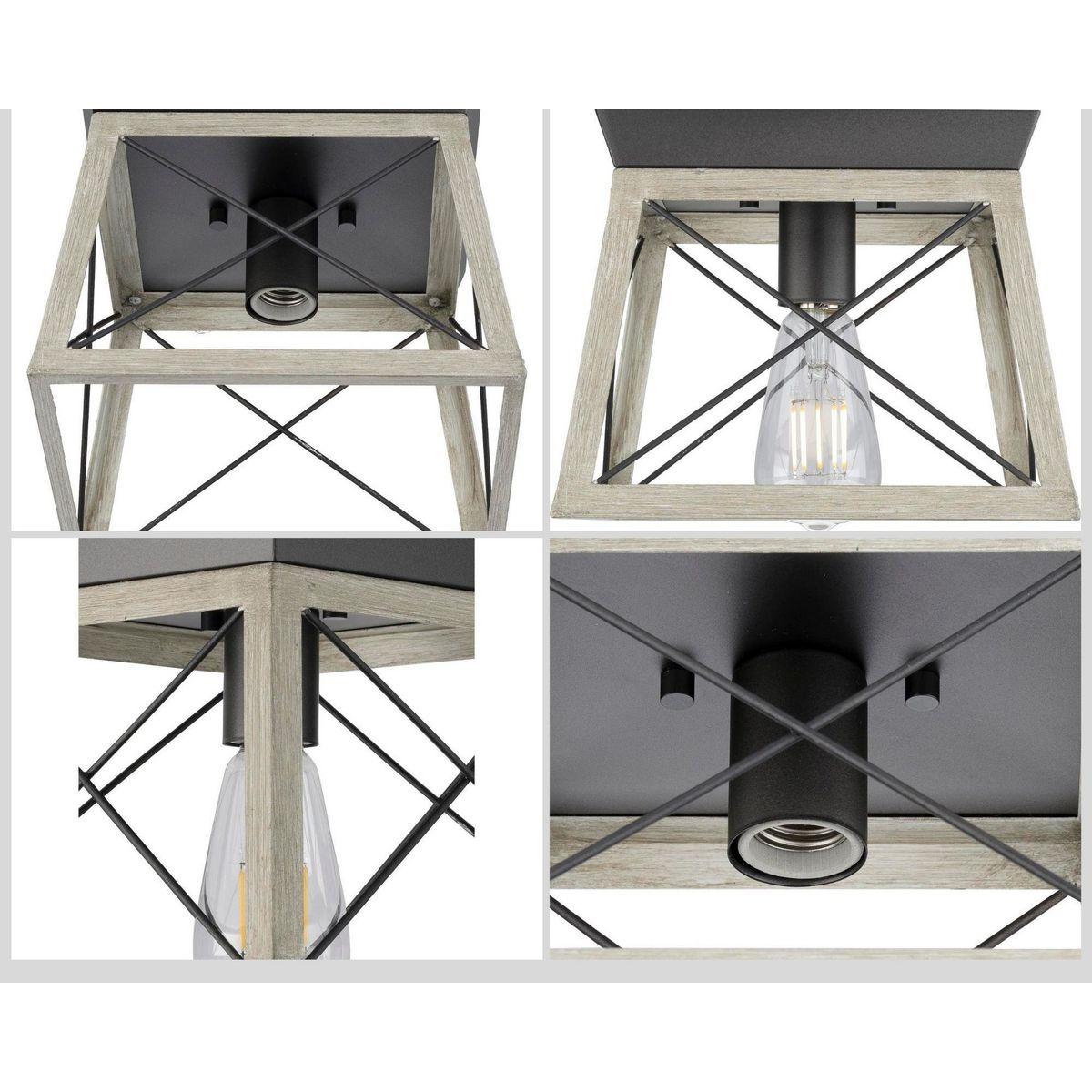 Progress Lighting Briarwood 1-Light Flush Mount, Graphite Finish, Faux-Painted Wood Enclosure