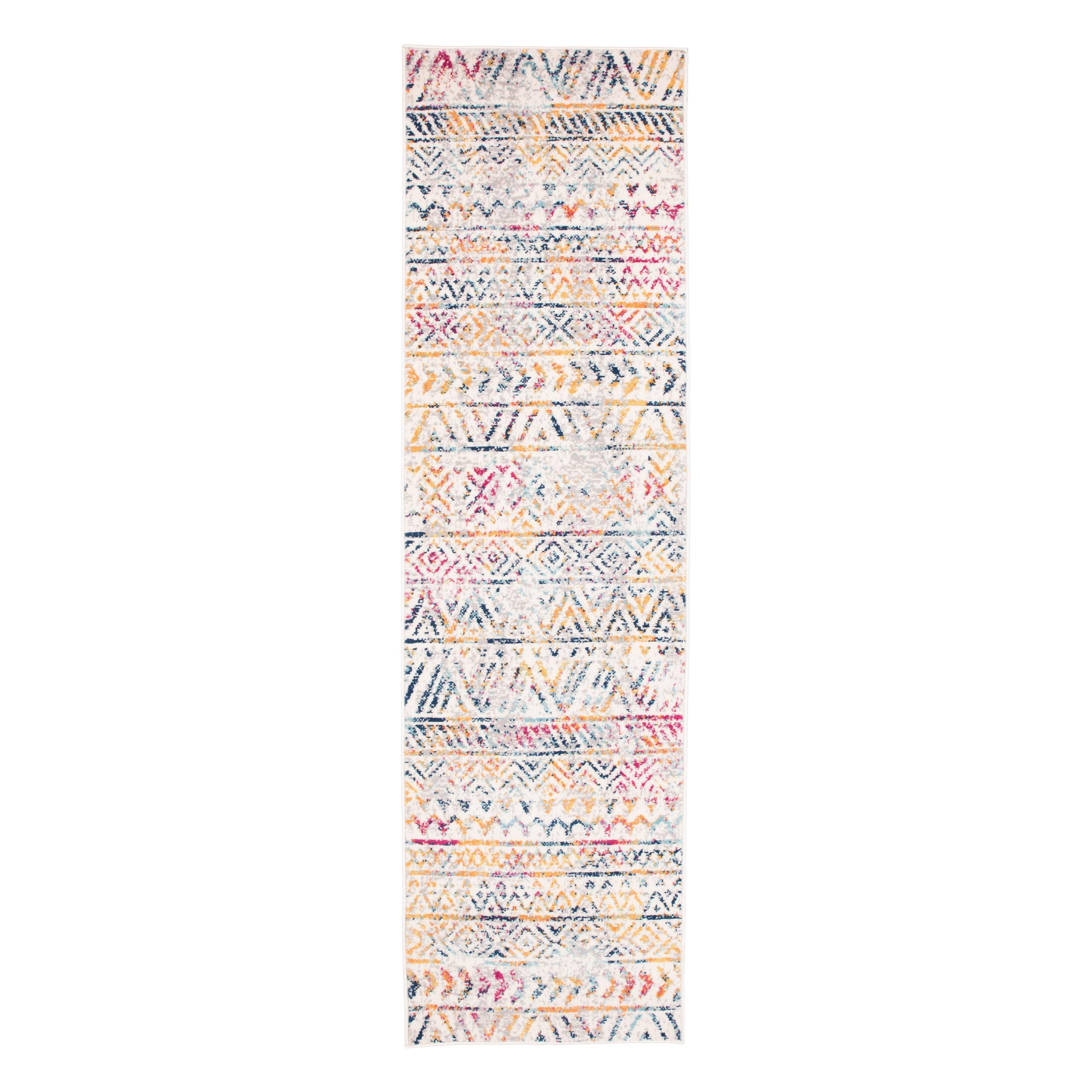 World Rug Gallery Geometric Distressed Bohemian Multicolored 2' x 7' Runner Rug