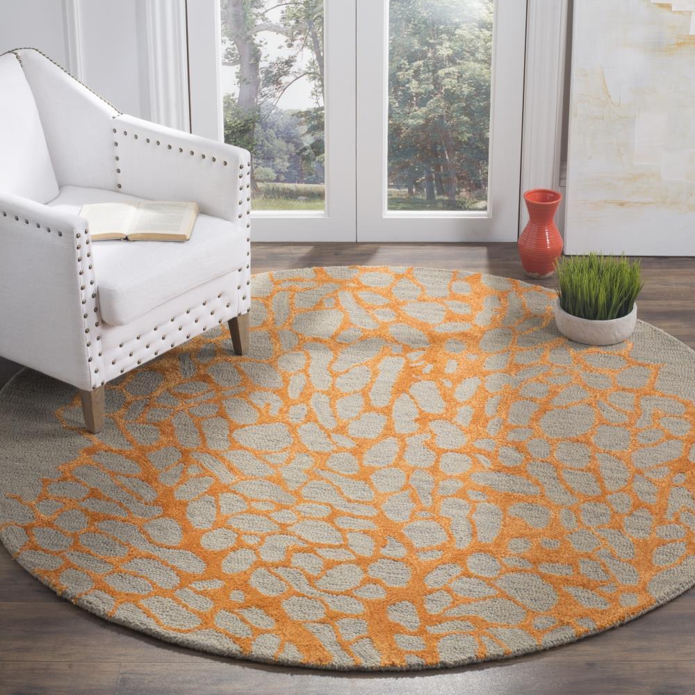 Blossom BLM695 Hand Hooked Indoor Area Rug - Grey/Orange - 6' Round - Safavieh