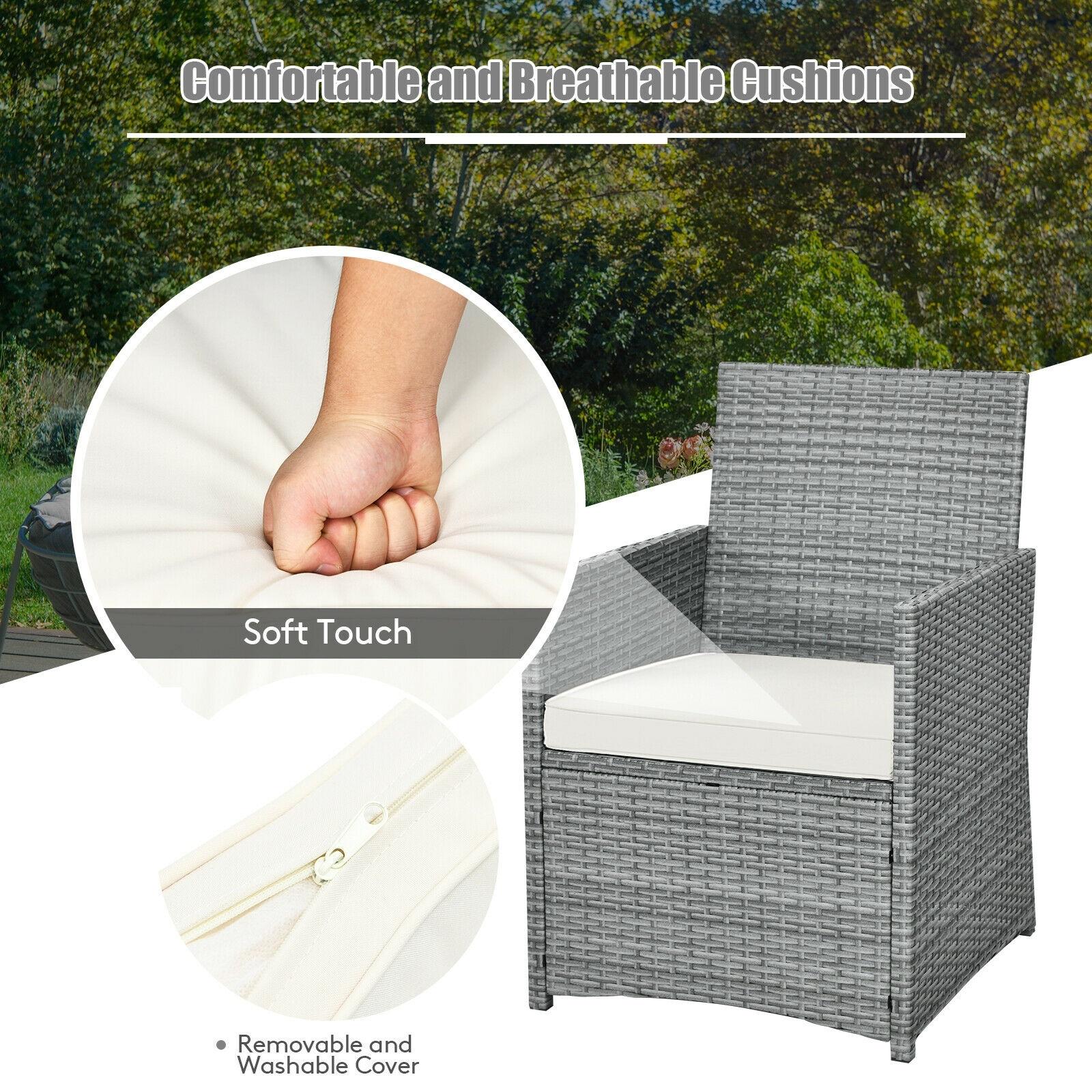 Canddidliike 3 Pieces Patio PE Rattan Furniture Set with 2 Ergonomic Chairs , Space-Saving Outdoor Conversation Set with Cushioned Armrest Sofa, Patio Bistro Set for Outdoor, White