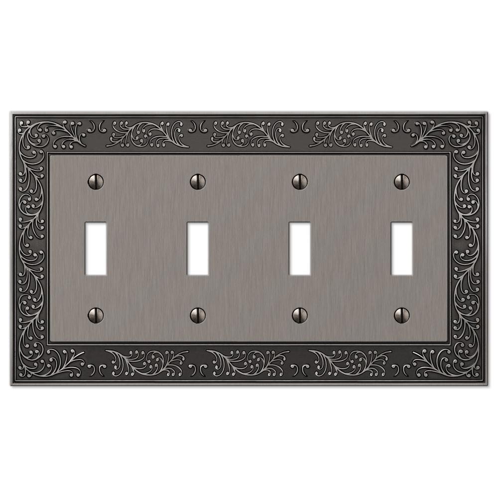 English Garden 4 Gang Toggle Metal Wall Plate - Antique Nickel