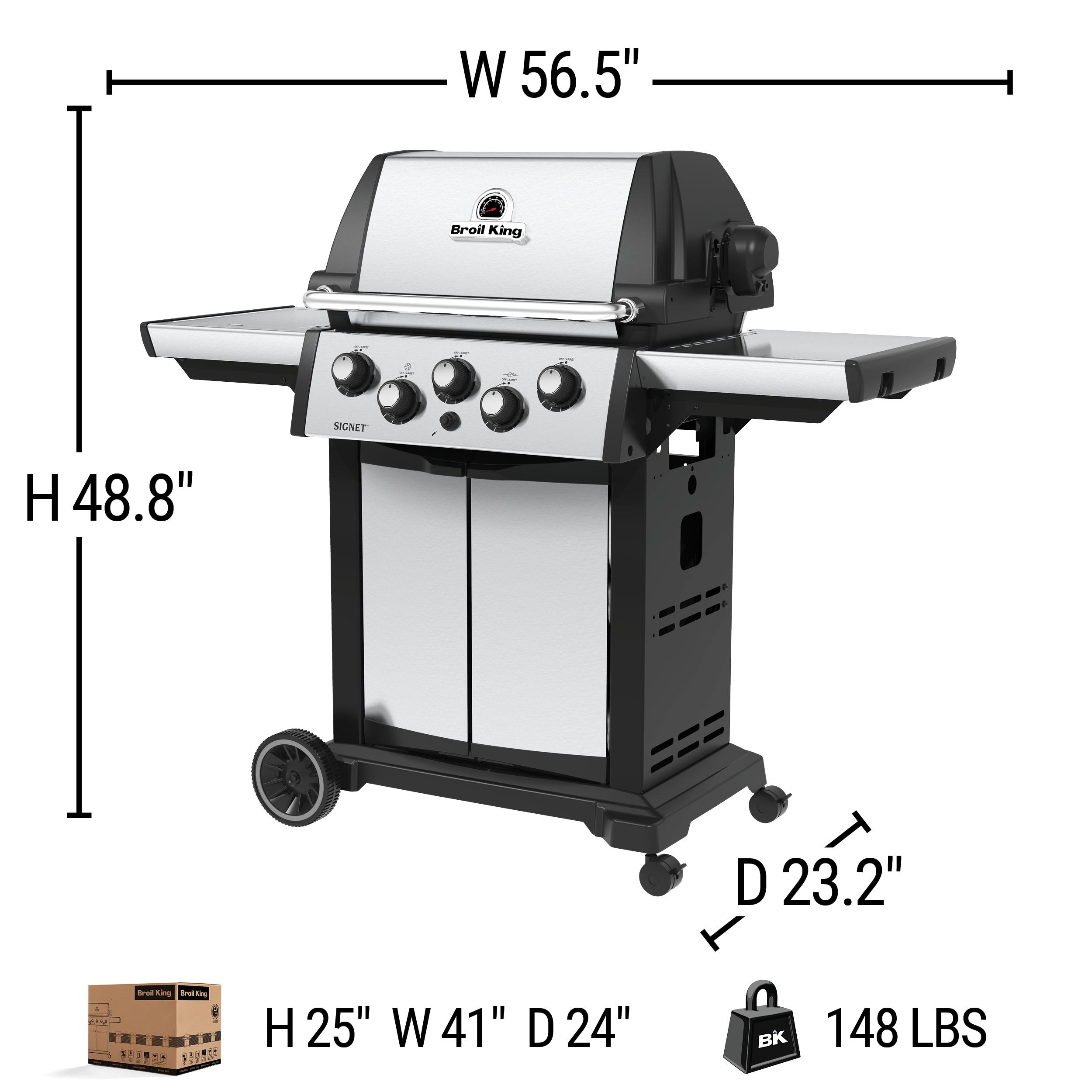 Broil King Signet 390 3-Burner Grill in Stainless Steel with Side Burner and Rear Rotisserie Burner