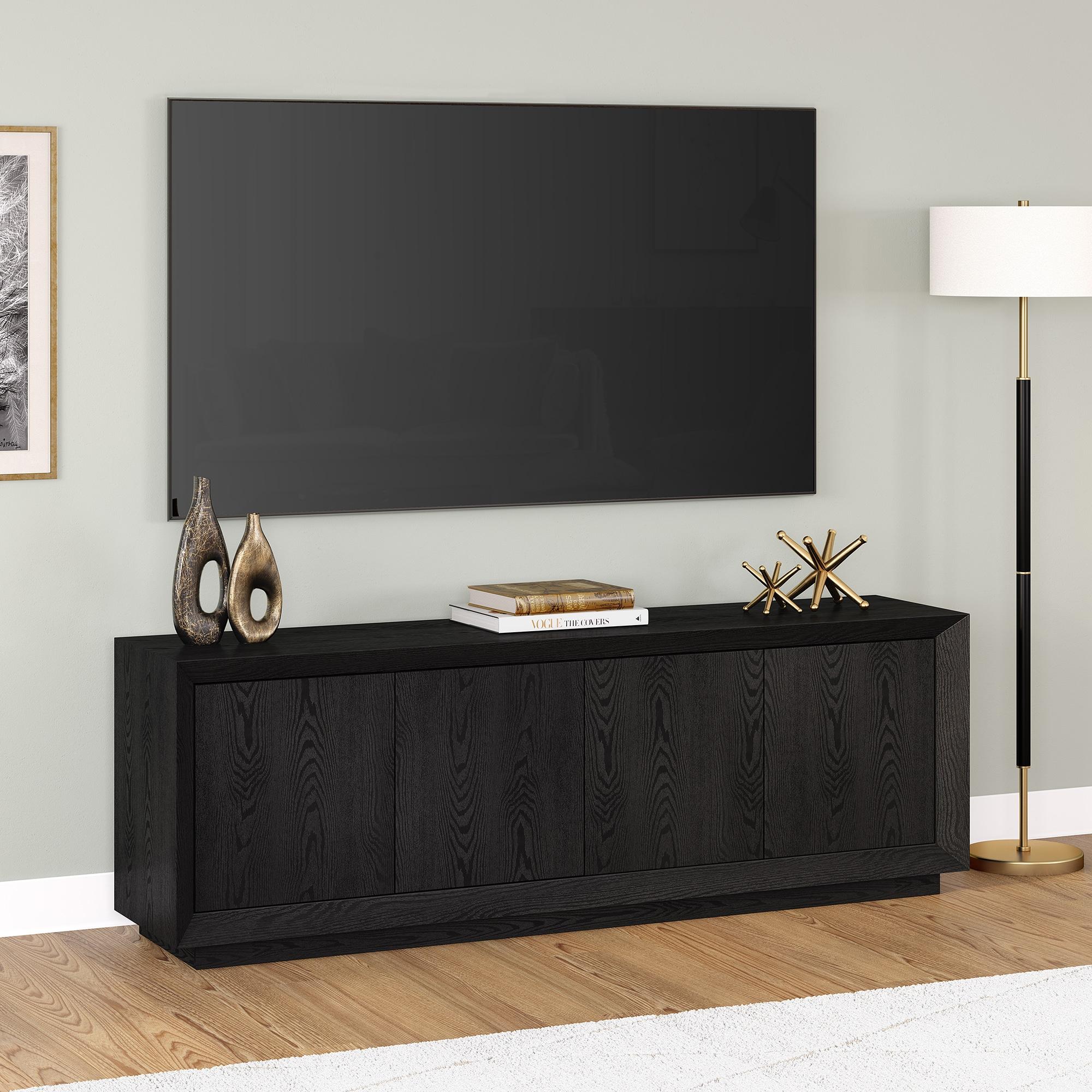 Evelyn&Zoe Oswald Rectangular TV Stand for TV's up to 75", Black Grain