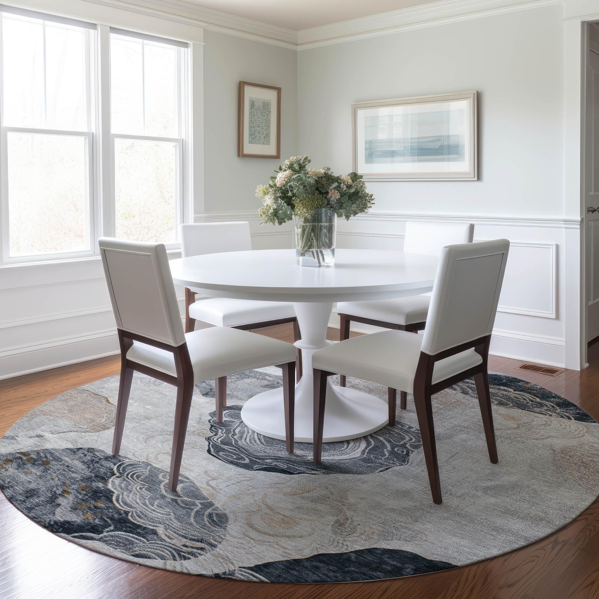 Machine Washable Indoor/Outdoor Cinead ACN1686 Gray Rug