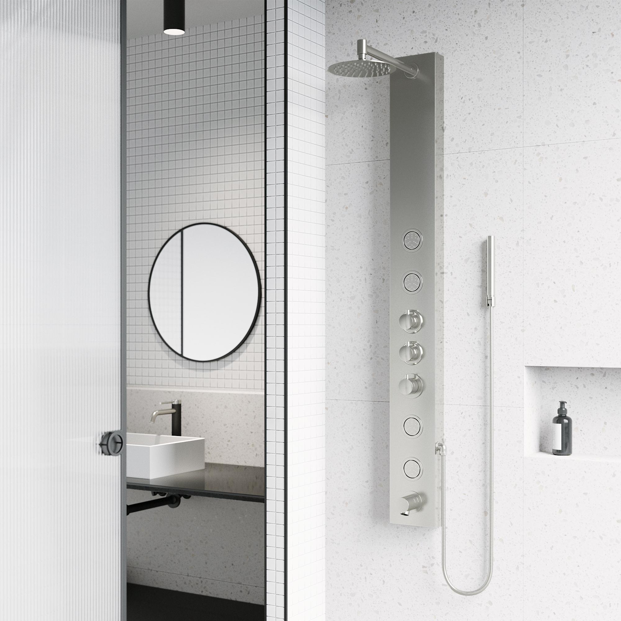 Bowery 59" H X 6" W 4-Jet Shower System &Tub Filler with Hand Shower Wand and Adjustable Shower Head