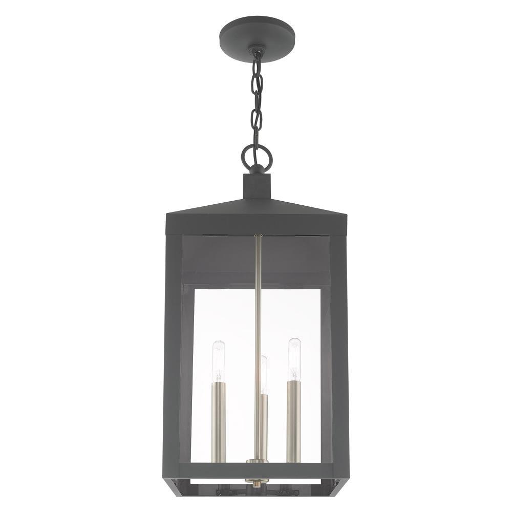 Scandinavian Gray 3-Light Indoor/Outdoor Pendant Lantern with Clear Glass