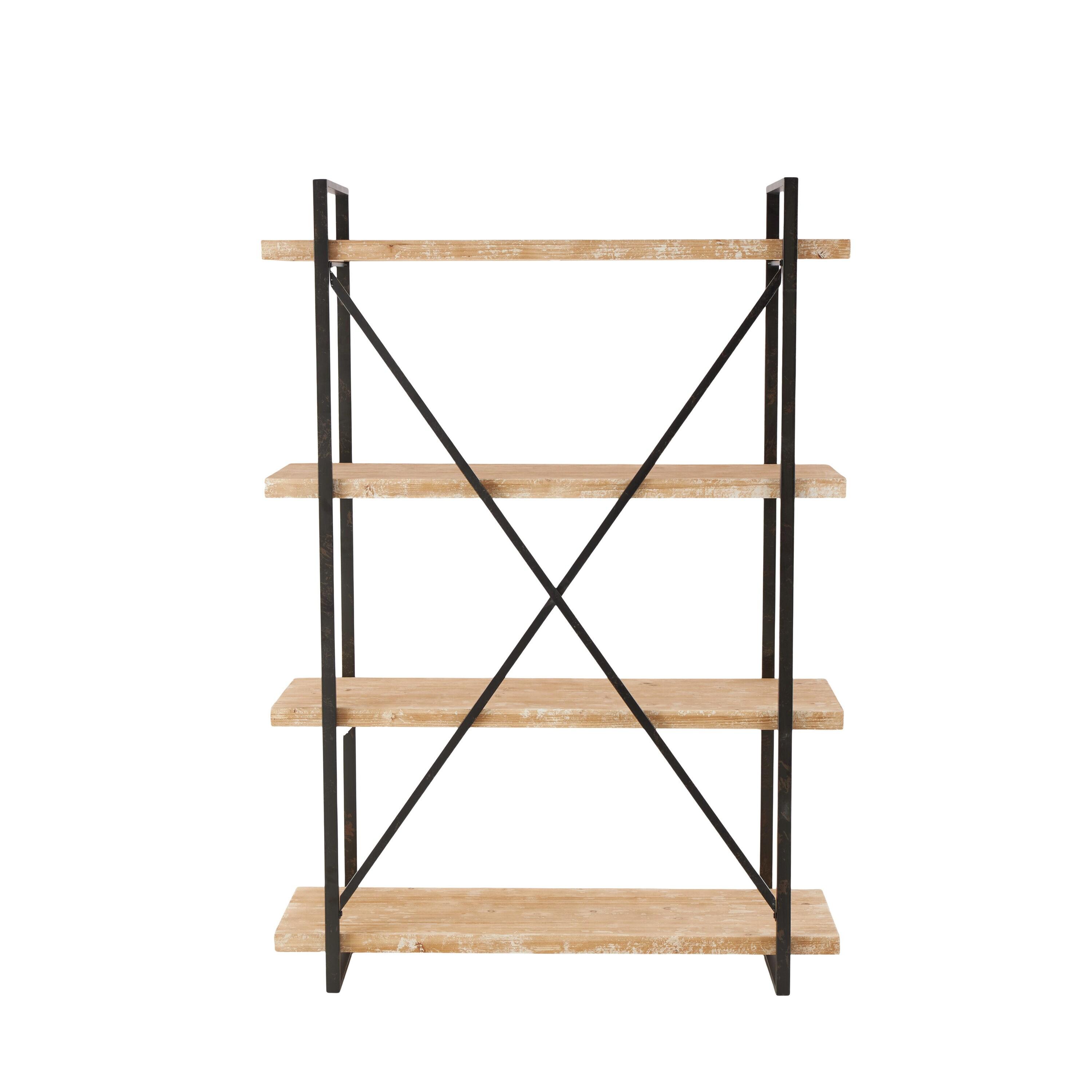 67" Tall Industrial Metal and Wood Bookshelf Brown - Olivia & May