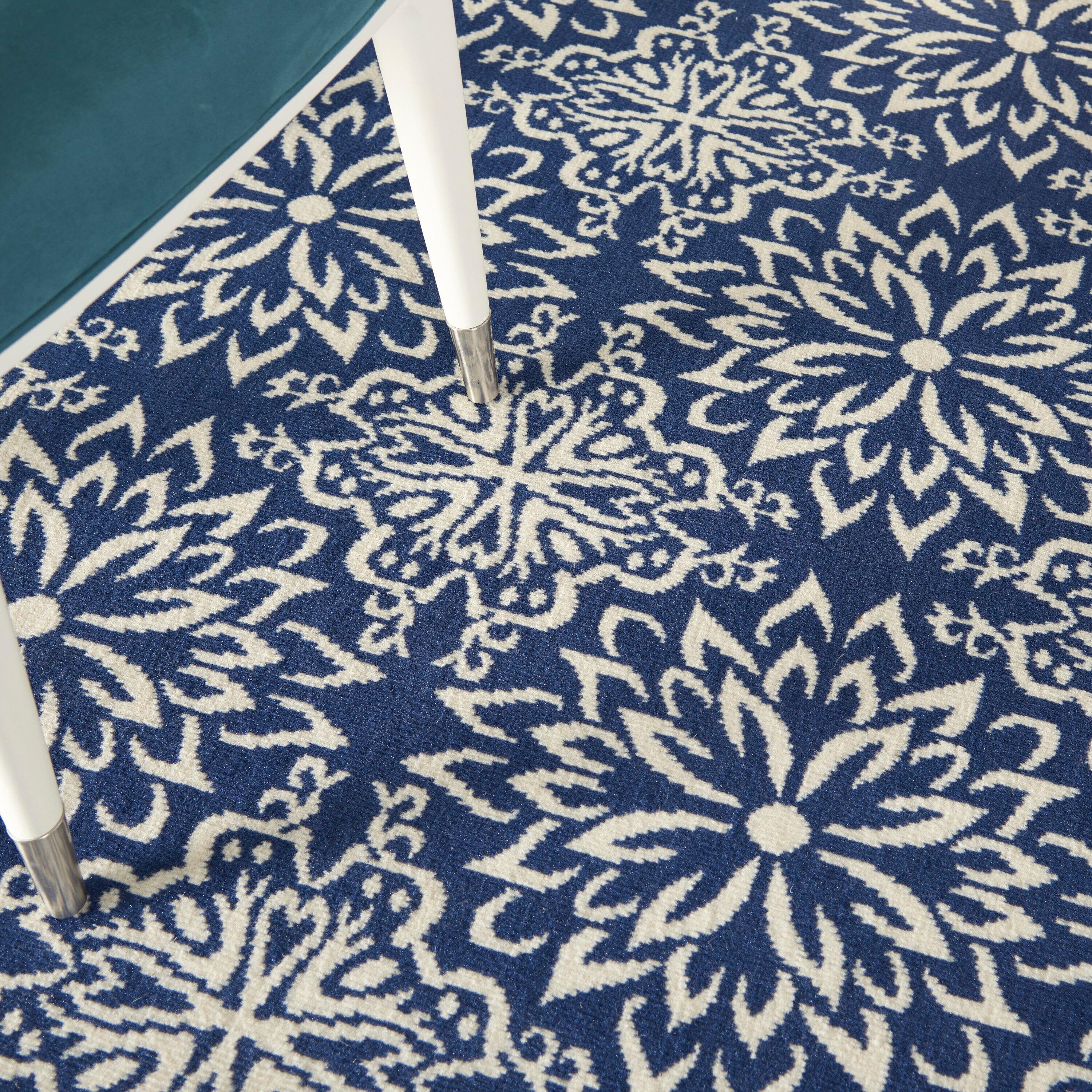Nourison Jubilant Geometric Floral Navy/Ivory 5'3" x 7'3" Area Rug, (5' x 7')
