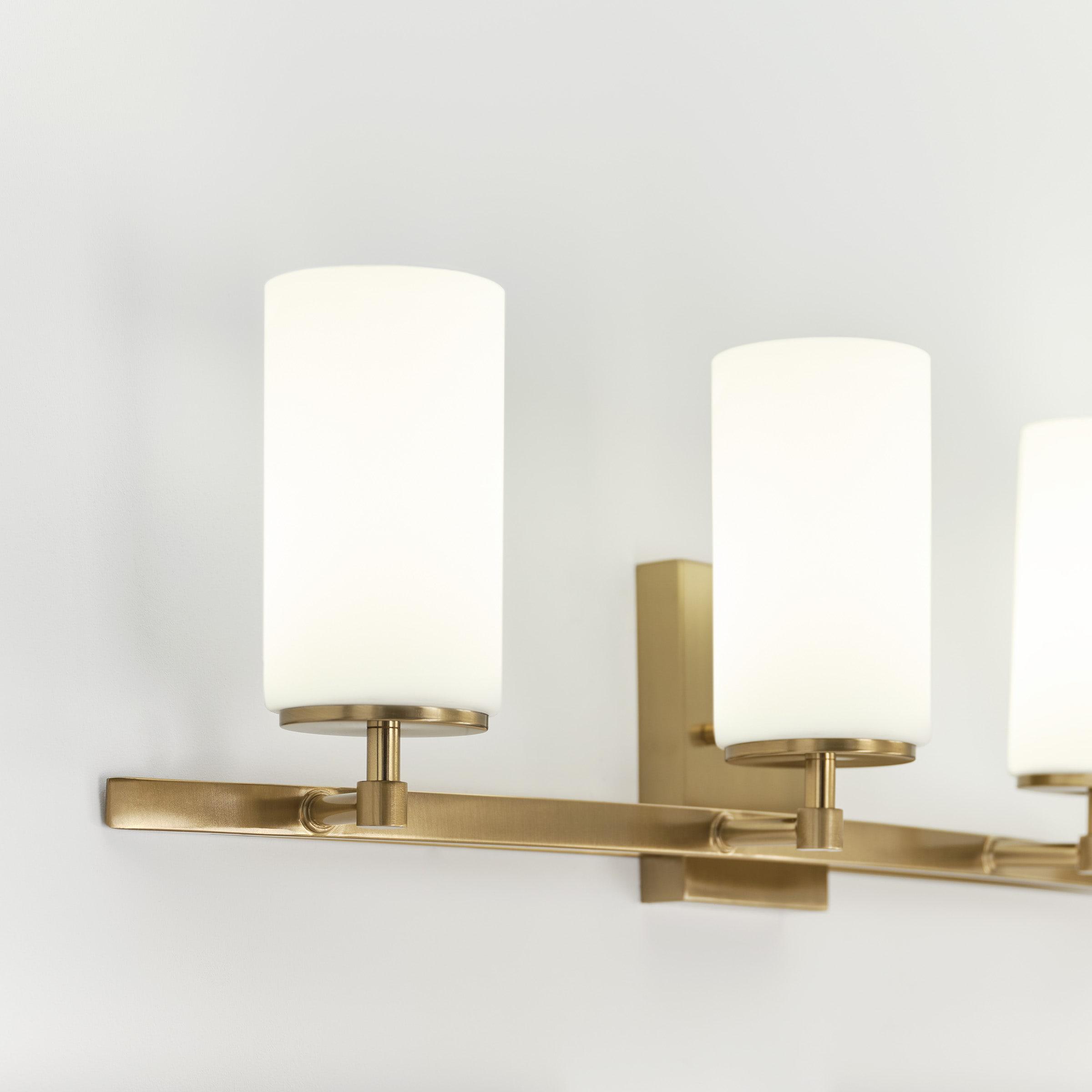 Alturas 30.5 in. 4-Light Satin Brass Modern Contemporary Wall Bathroom Vanity Light with Satin Etched Glass Shades