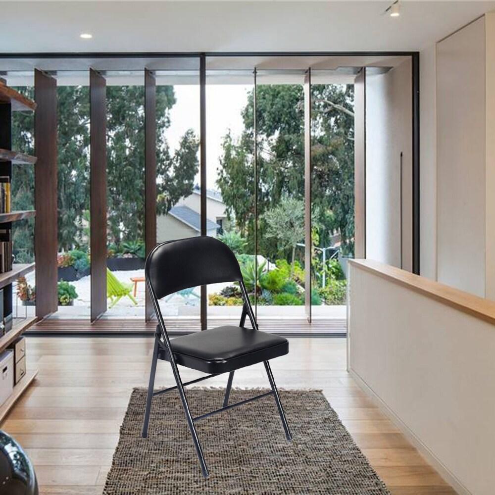 Karl home 4 Pack Black Folding Chairs with Padded Seats for Outdoor & Indoor, Portable Stackable Commercial Seat with Steel Frame for Events Office Wedding Party, 330lbs Capacity